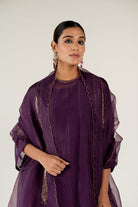 Aubergine Caftan Kurta Set with Shama Odhani - CiceroniKurta Set, Festive WearNirjara