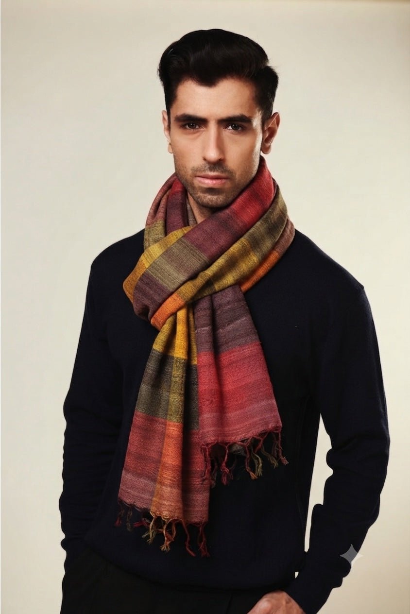 Autumn Madras Checks Peace Silk Scarf for Men - CiceroniScarfAeshaane
