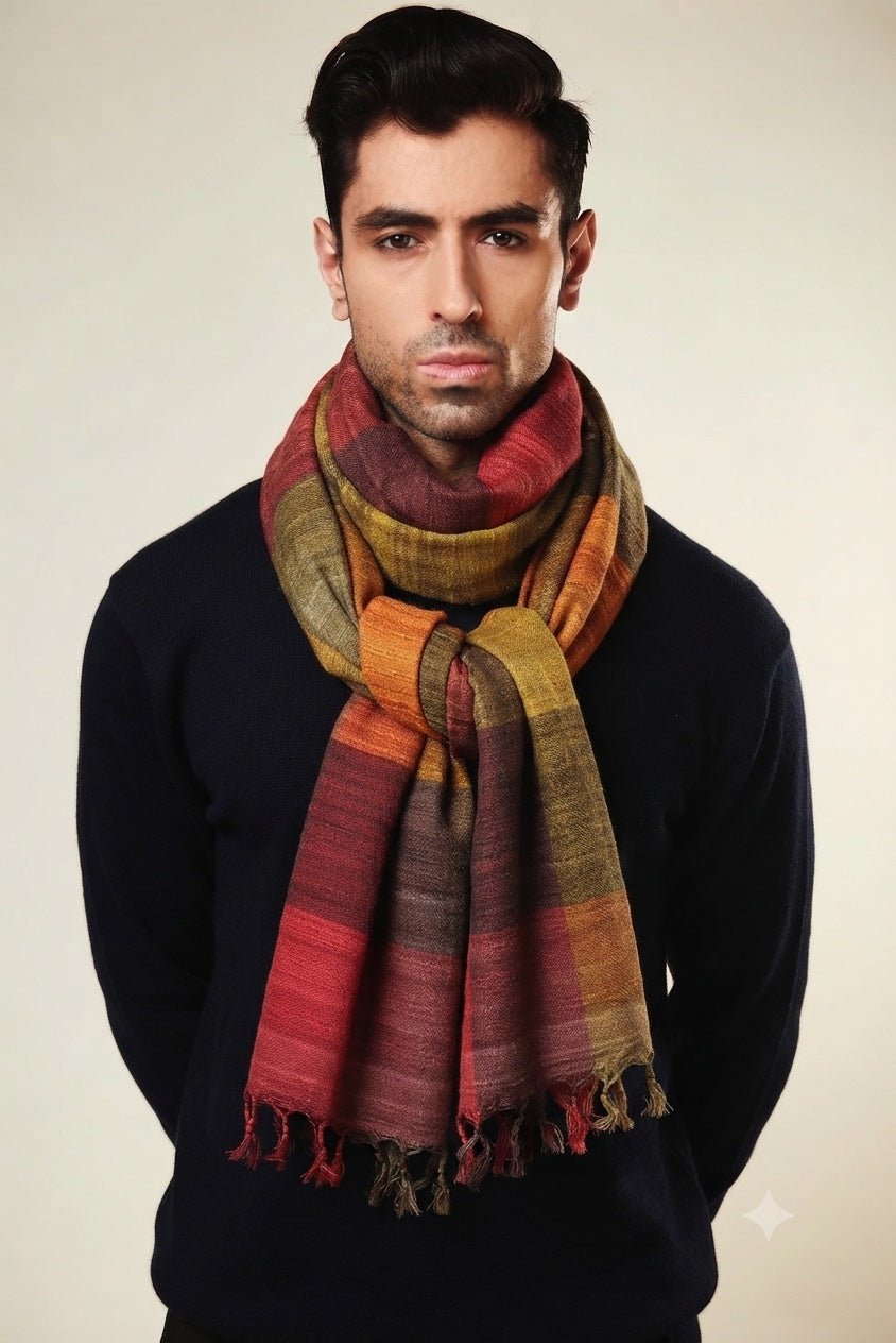 Autumn Madras Checks Peace Silk Scarf for Men - CiceroniScarfAeshaane