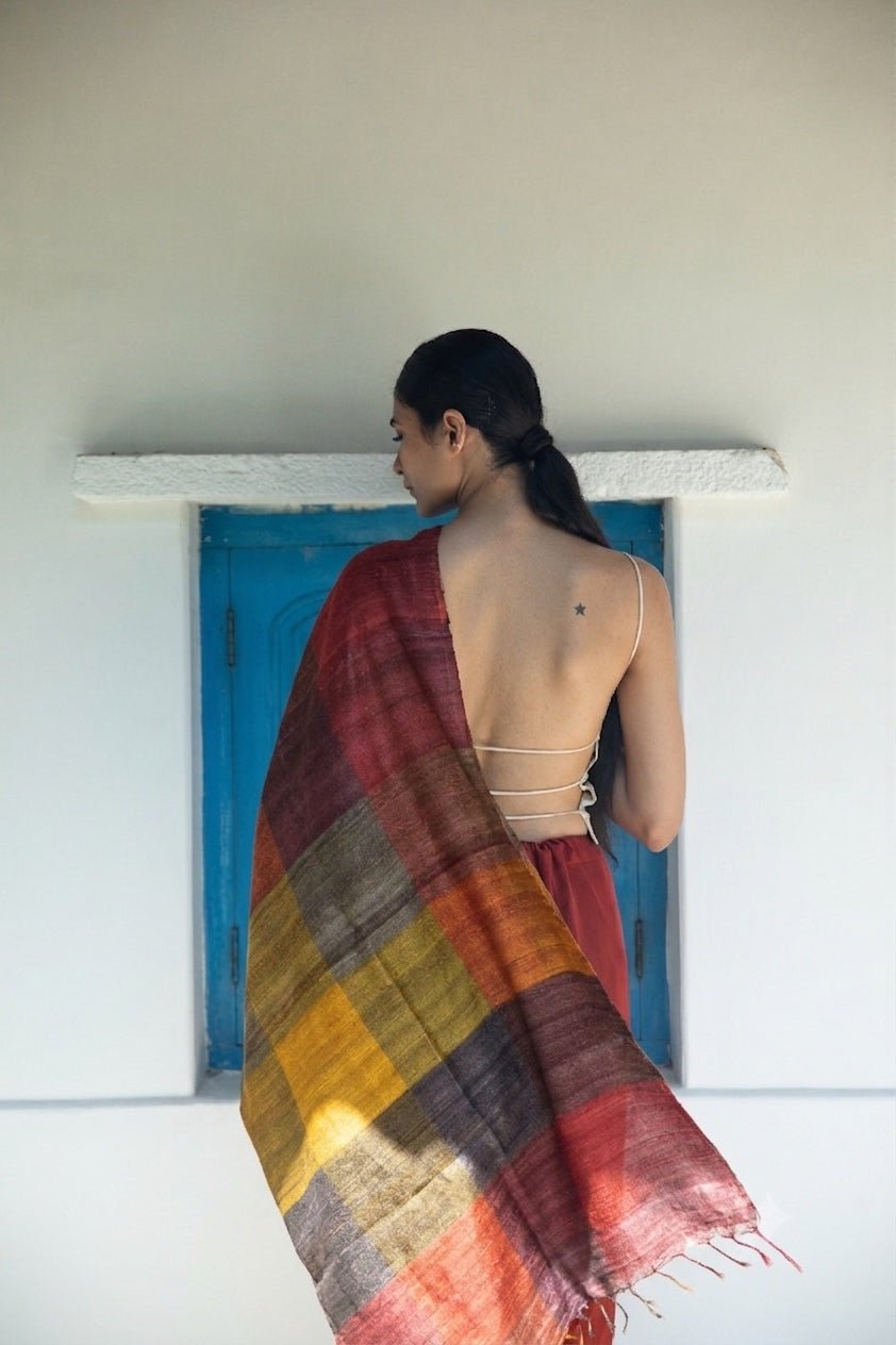 Autumn Madras Checks Peace Silk Scarf for Women - CiceroniScarfAeshaane