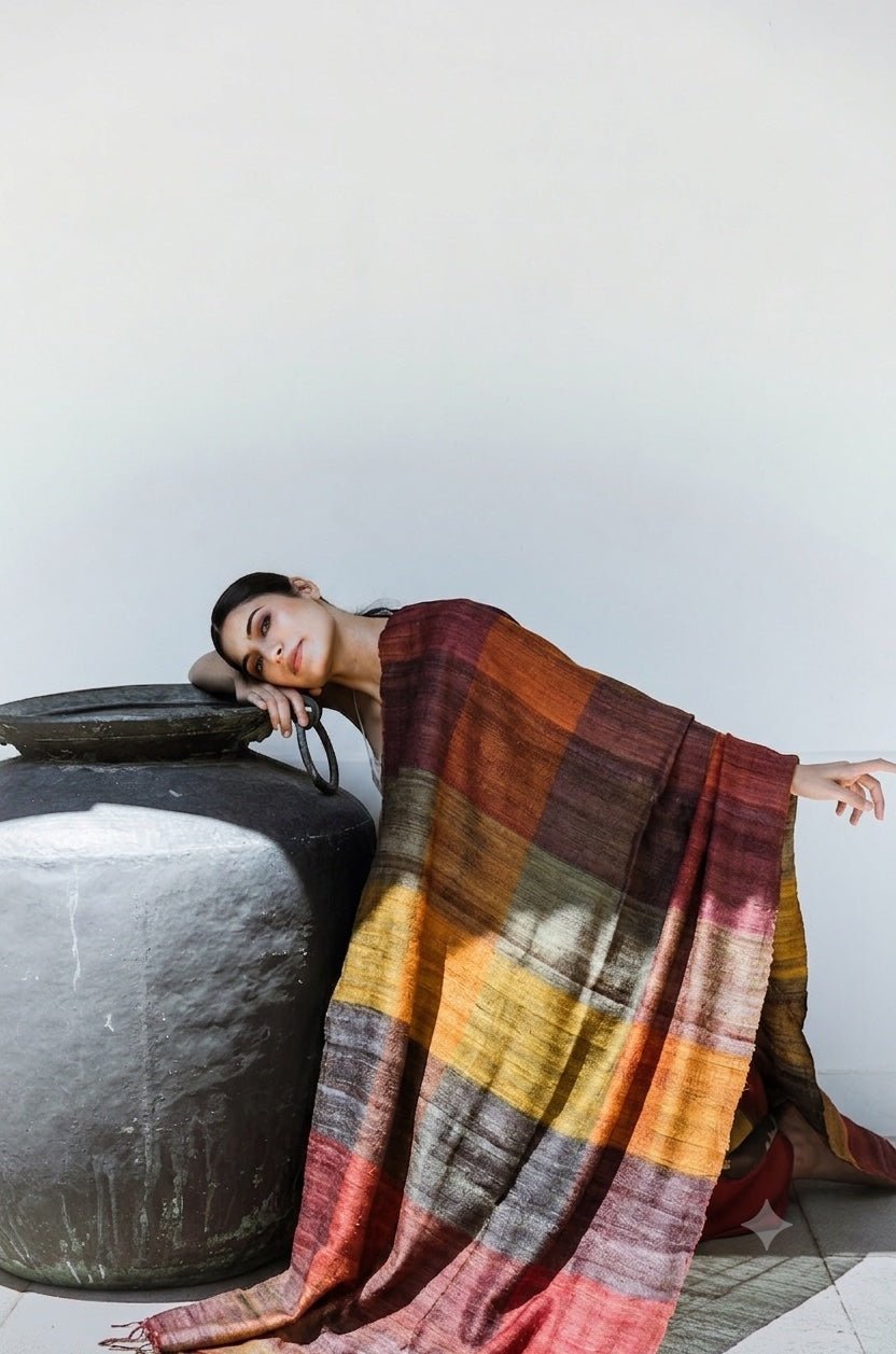 Autumn Madras Checks Peace Silk Scarf for Women - CiceroniScarfAeshaane