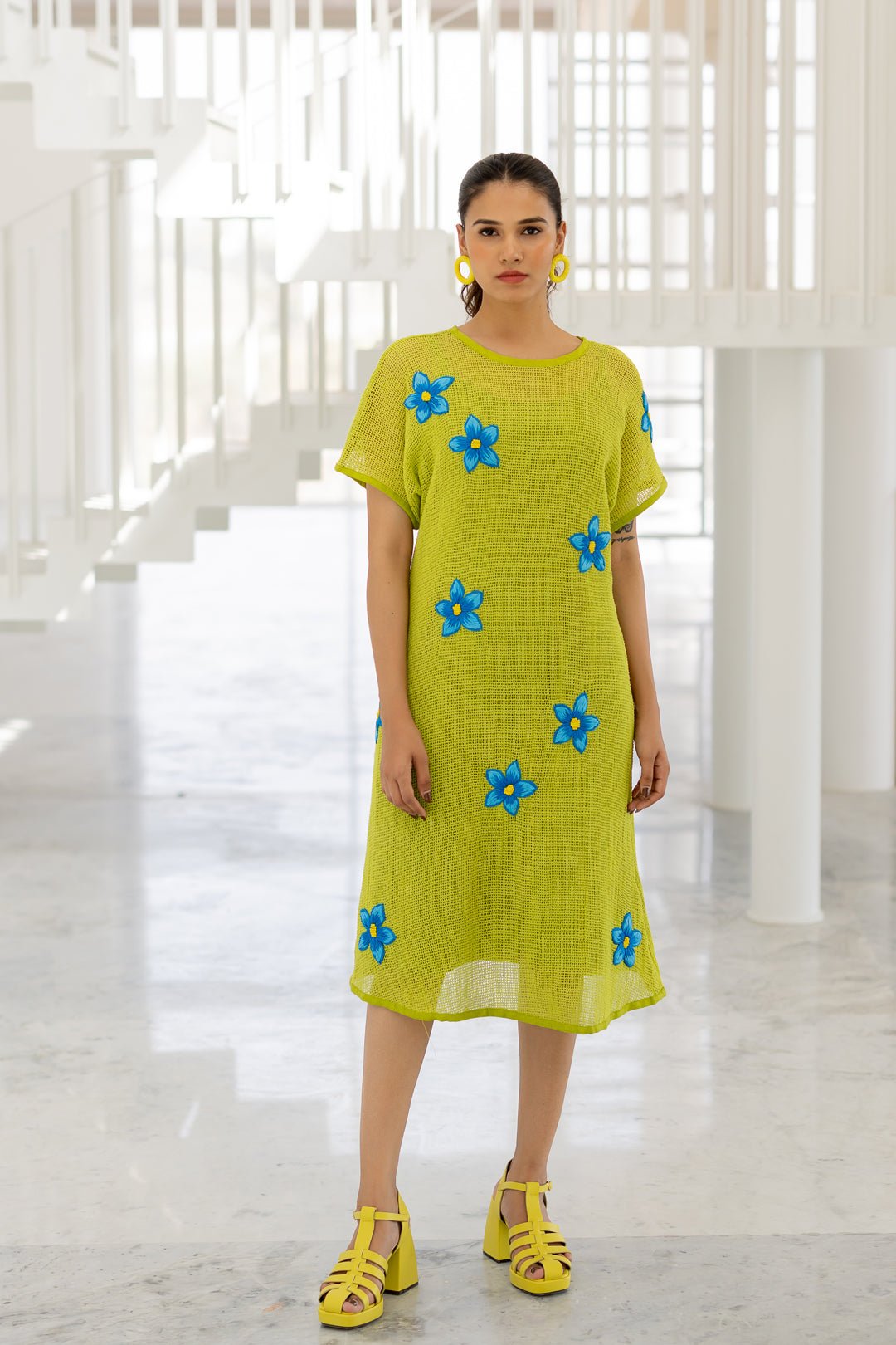 Avocado Mesh Embroidered Dress - CiceroniDressesSilai Studio