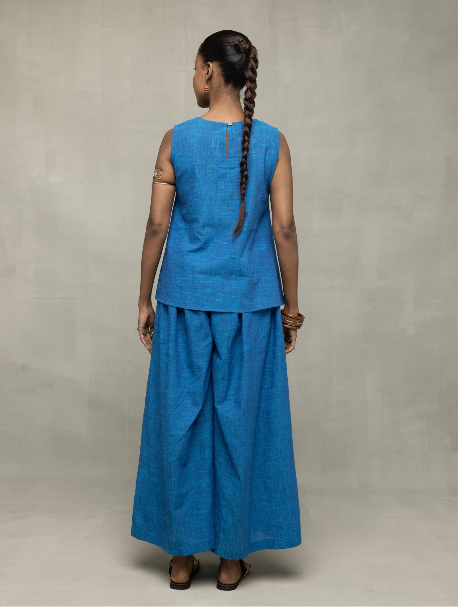 Azure Blue Textured Co - Ord Set with Sleeveless Top & Wide - Leg Pants - CiceroniCo - ord SetSutra Art of Clothing