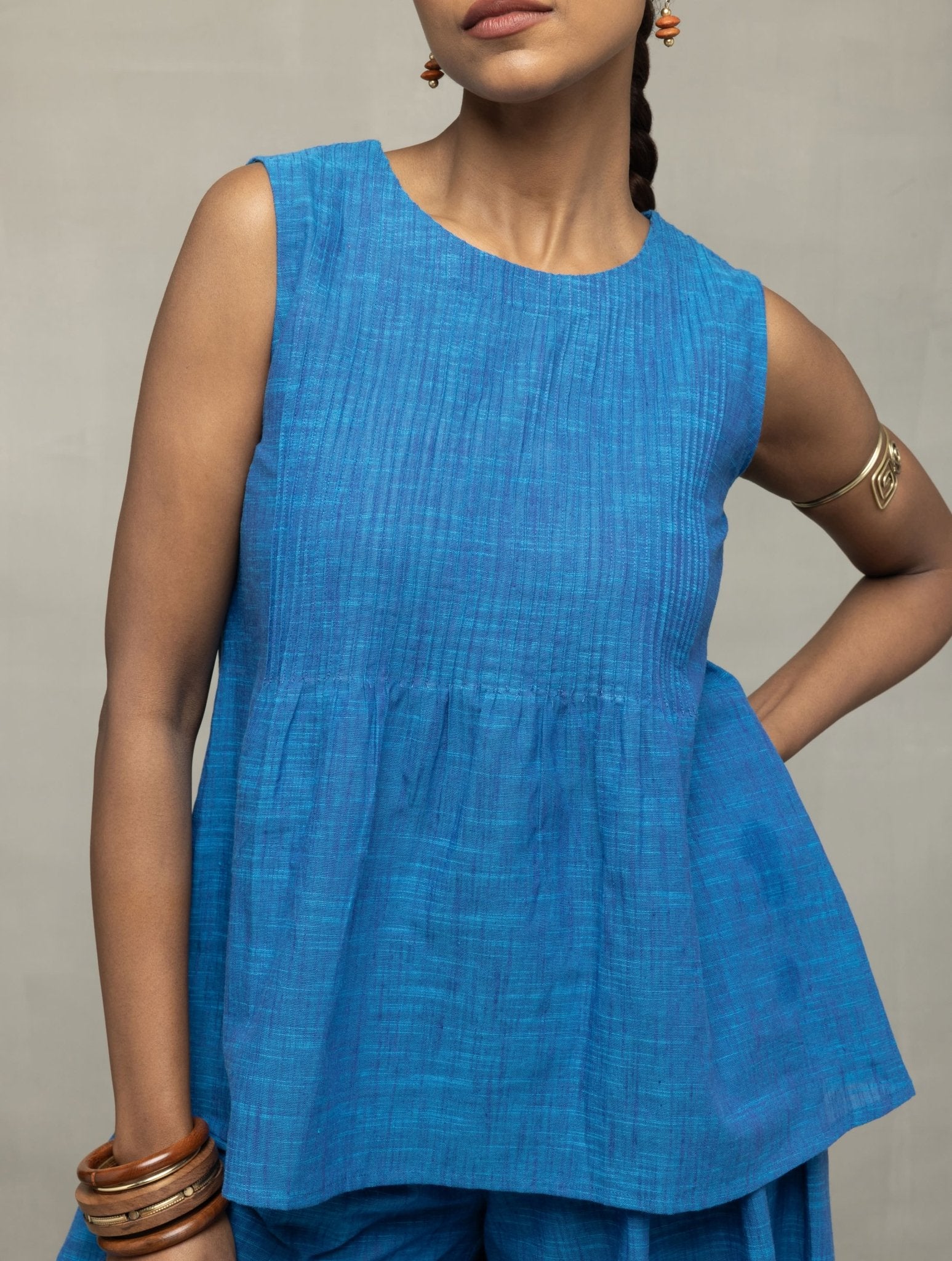 Azure Blue Textured Co - Ord Set with Sleeveless Top & Wide - Leg Pants - CiceroniCo - ord SetSutra Art of Clothing