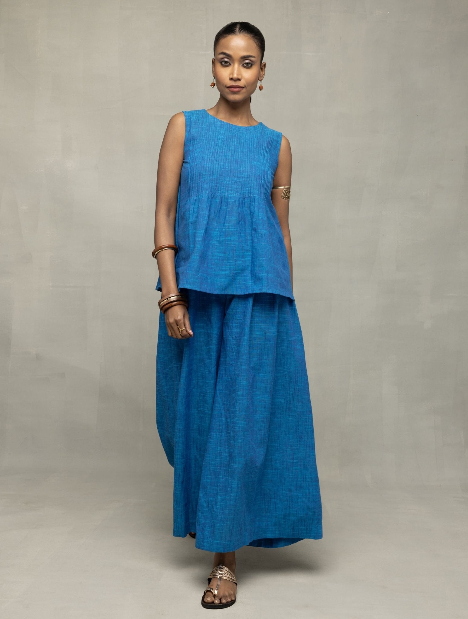 Azure Blue Textured Co - Ord Set with Sleeveless Top & Wide - Leg Pants - CiceroniCo - ord SetSutra Art of Clothing