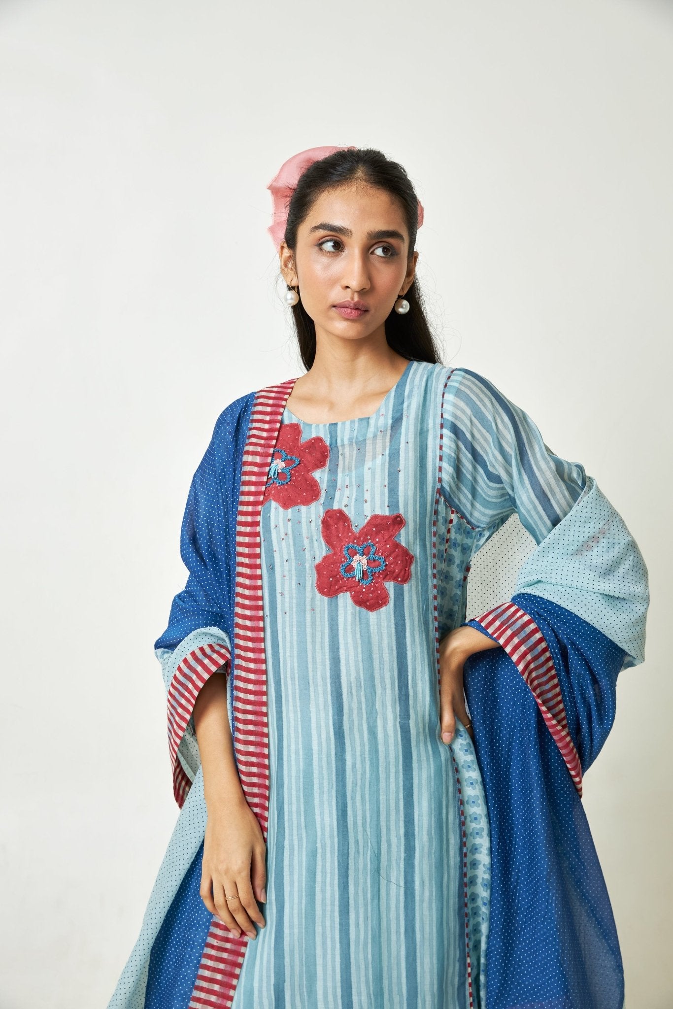 Azure Drift Block printed Kurta Set with Dupatta - CiceroniKurta SetPants and Pajamas