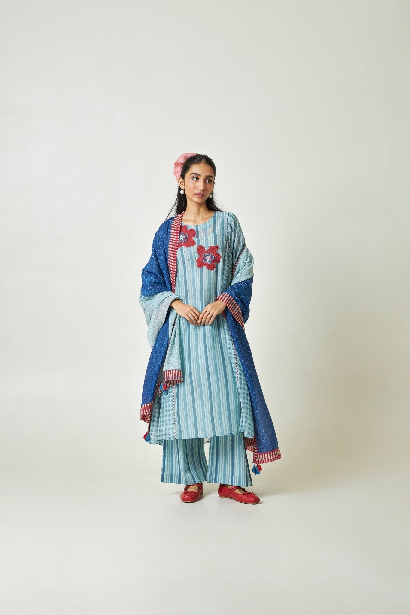 Azure Drift Block printed Kurta Set with Dupatta - CiceroniKurta SetPants and Pajamas