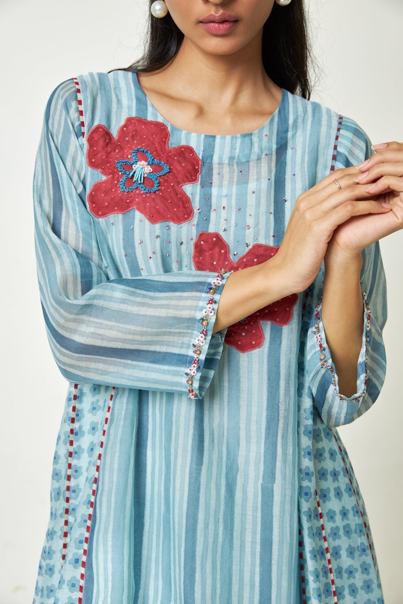 Azure Drift Block printed Kurta Set - CiceroniKurta SetPants and Pajamas
