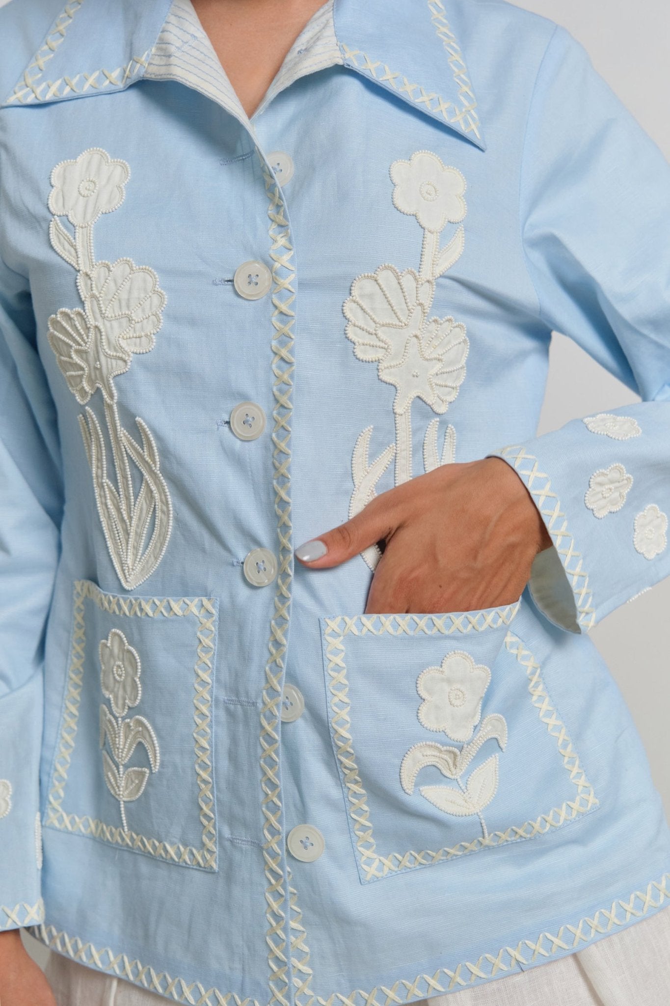 Azure Sea Folk Jacket - CiceroniJacketsShimona