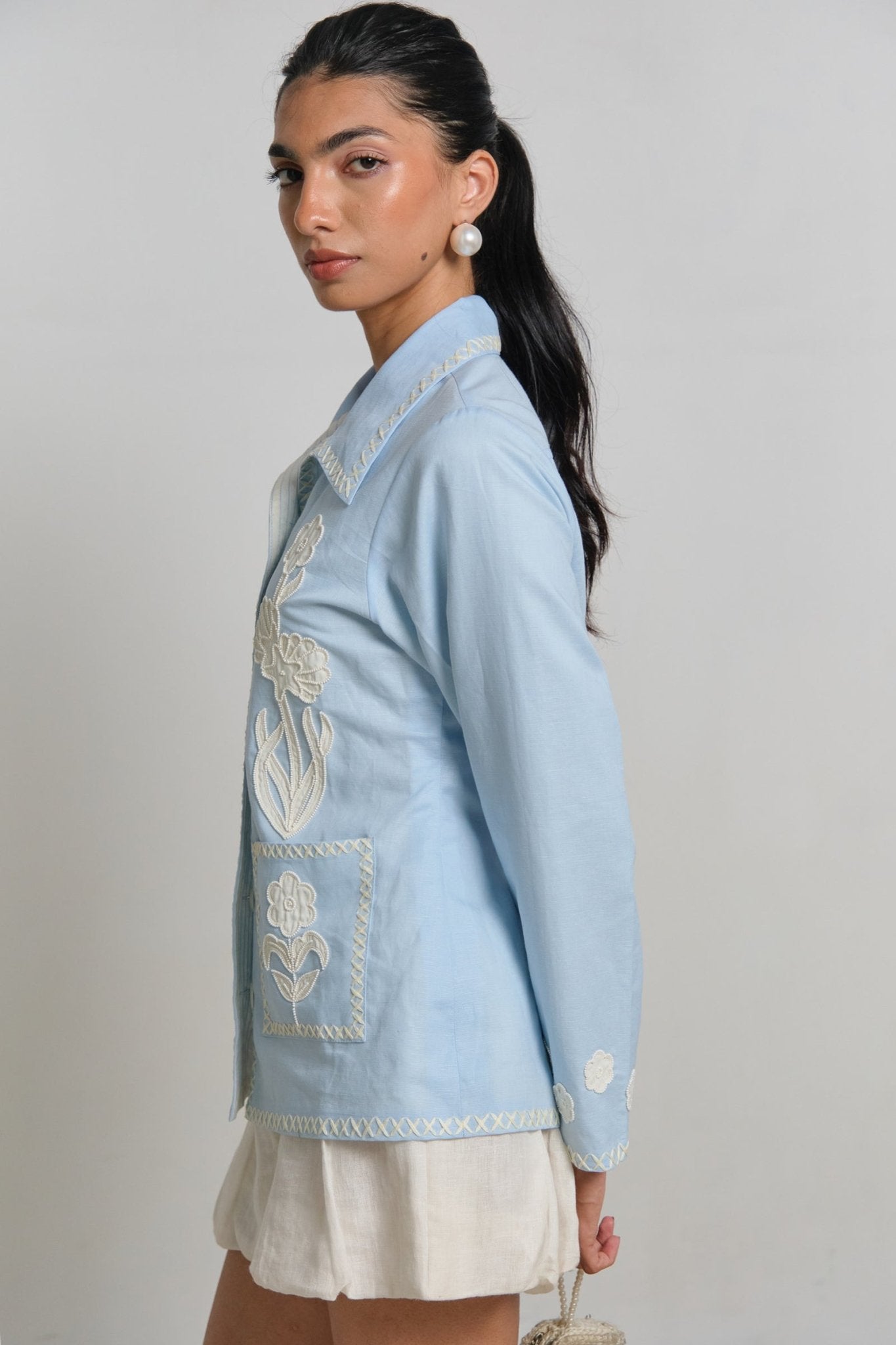 Azure Sea Folk Jacket - CiceroniJacketsShimona