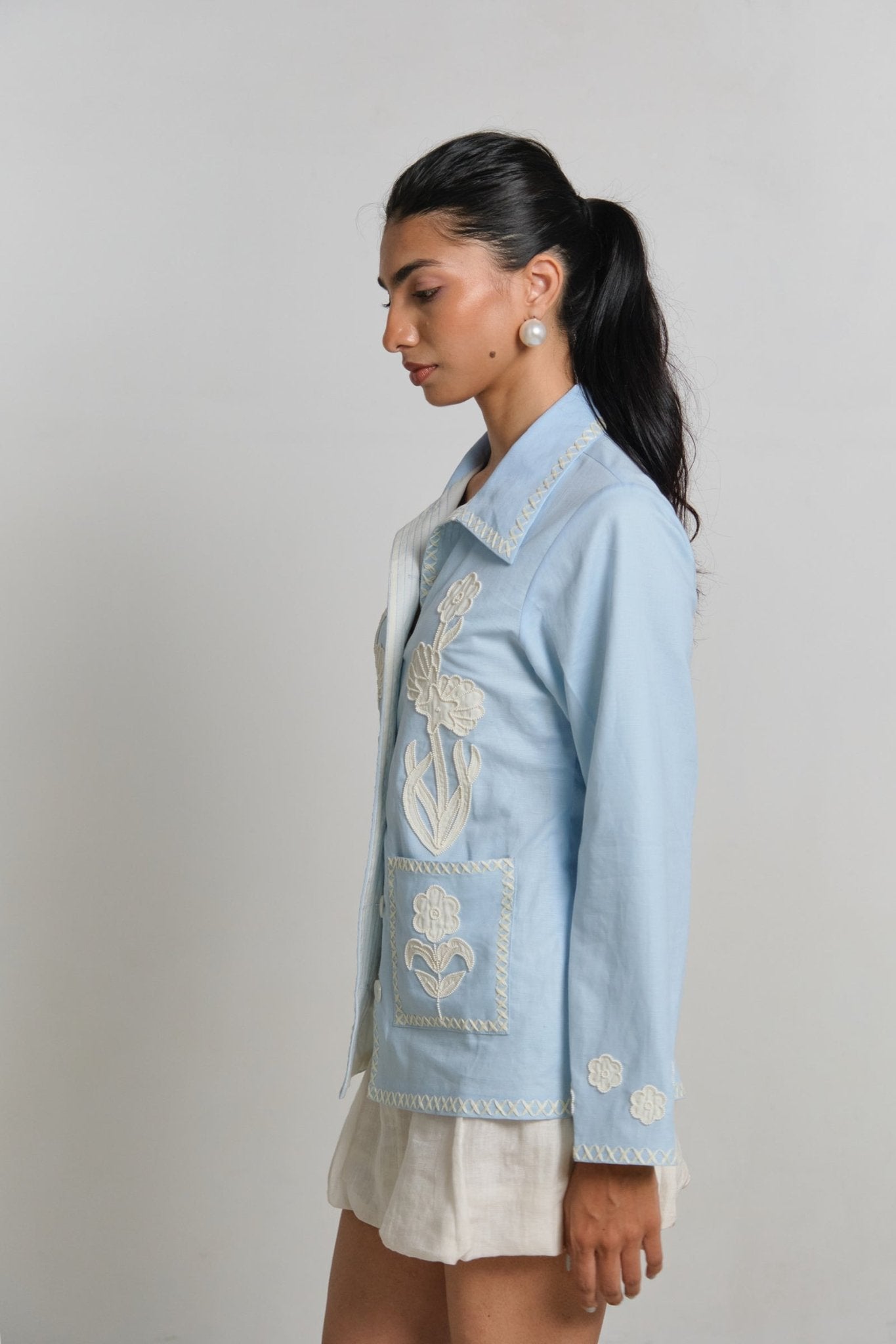 Azure Sea Folk Jacket - CiceroniJacketsShimona