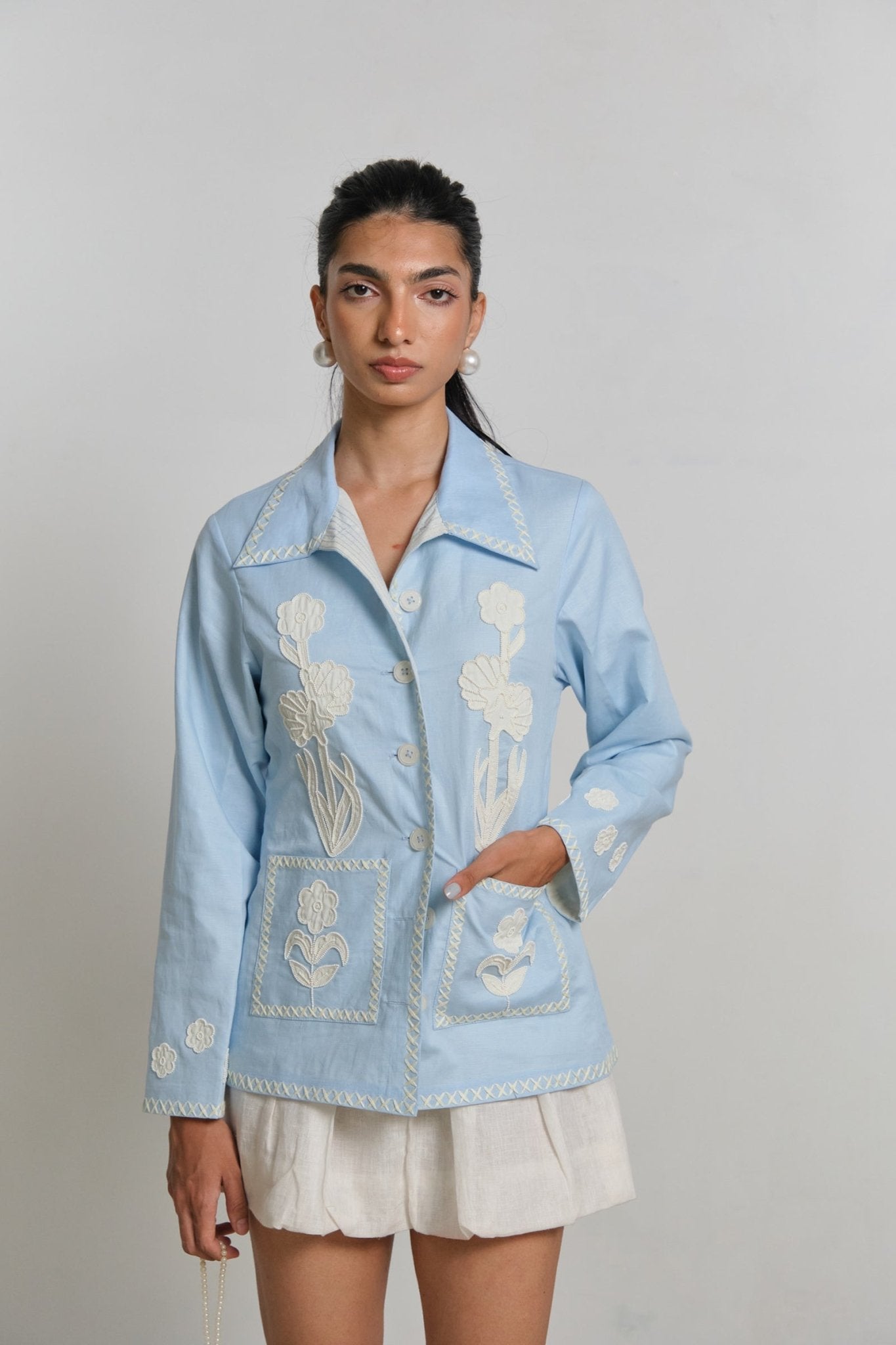 Azure Sea Folk Jacket - CiceroniJacketsShimona