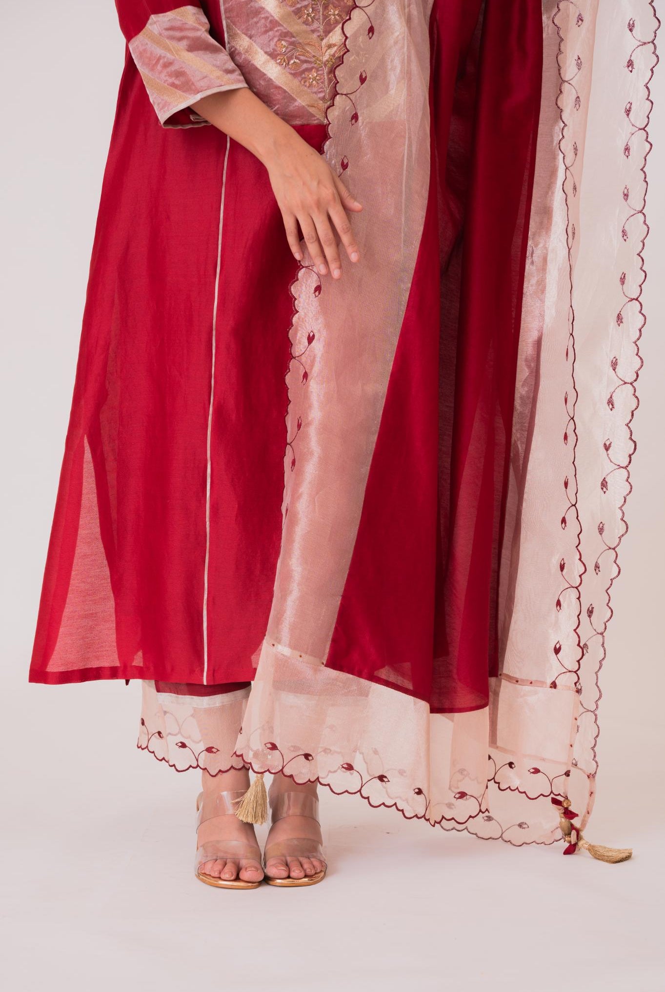 Banarasi Yoke Kurta Set - Crimson Red - CiceroniKurta Set, Festive wearBhavik Shah