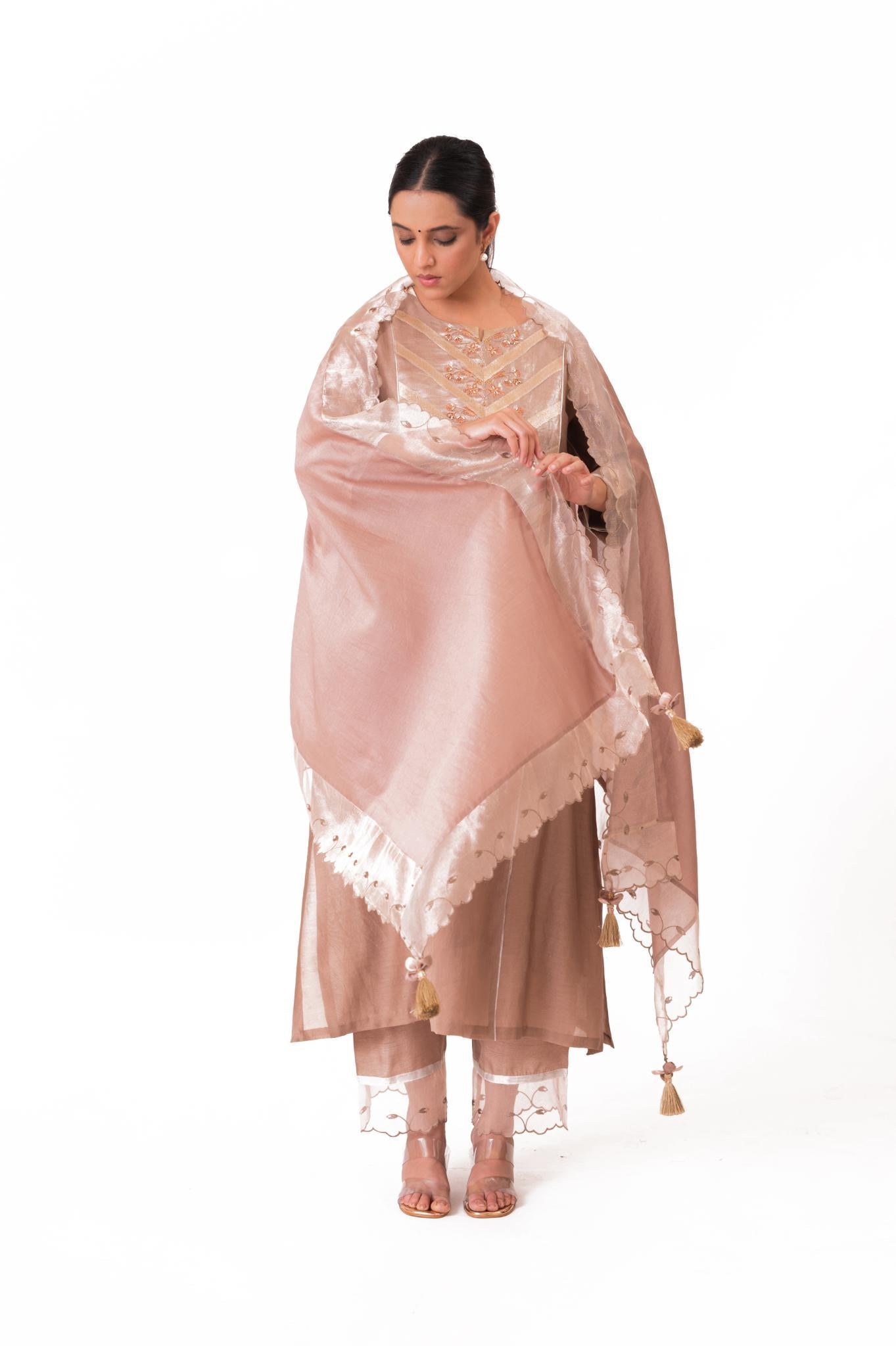 Banarasi Yoke Kurta Set - Ekru - CiceroniKurta Set, Festive wearBhavik Shah