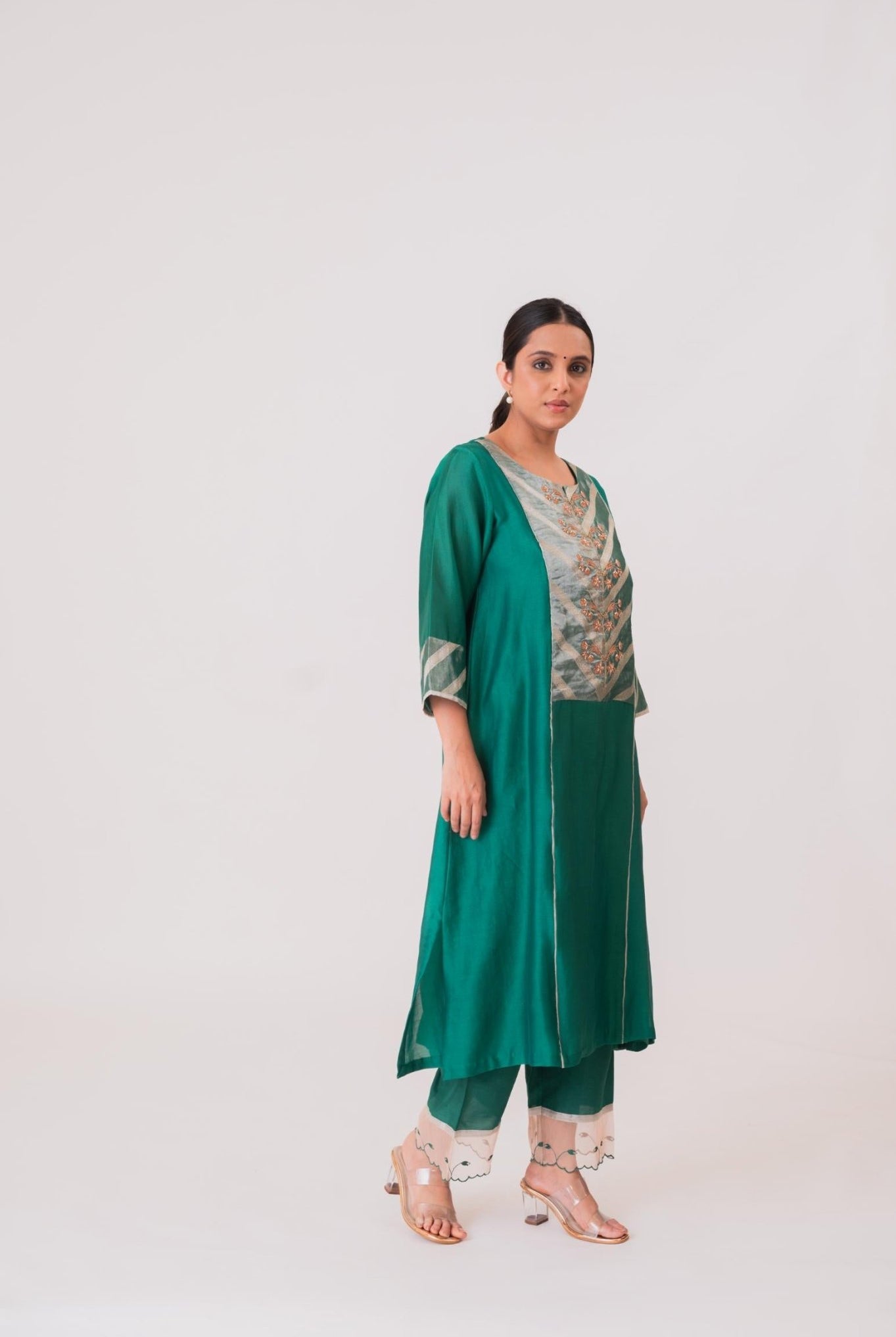 Banarasi Yoke Kurta Set - Emerald Green - CiceroniKurta Set, Festive wearBhavik Shah