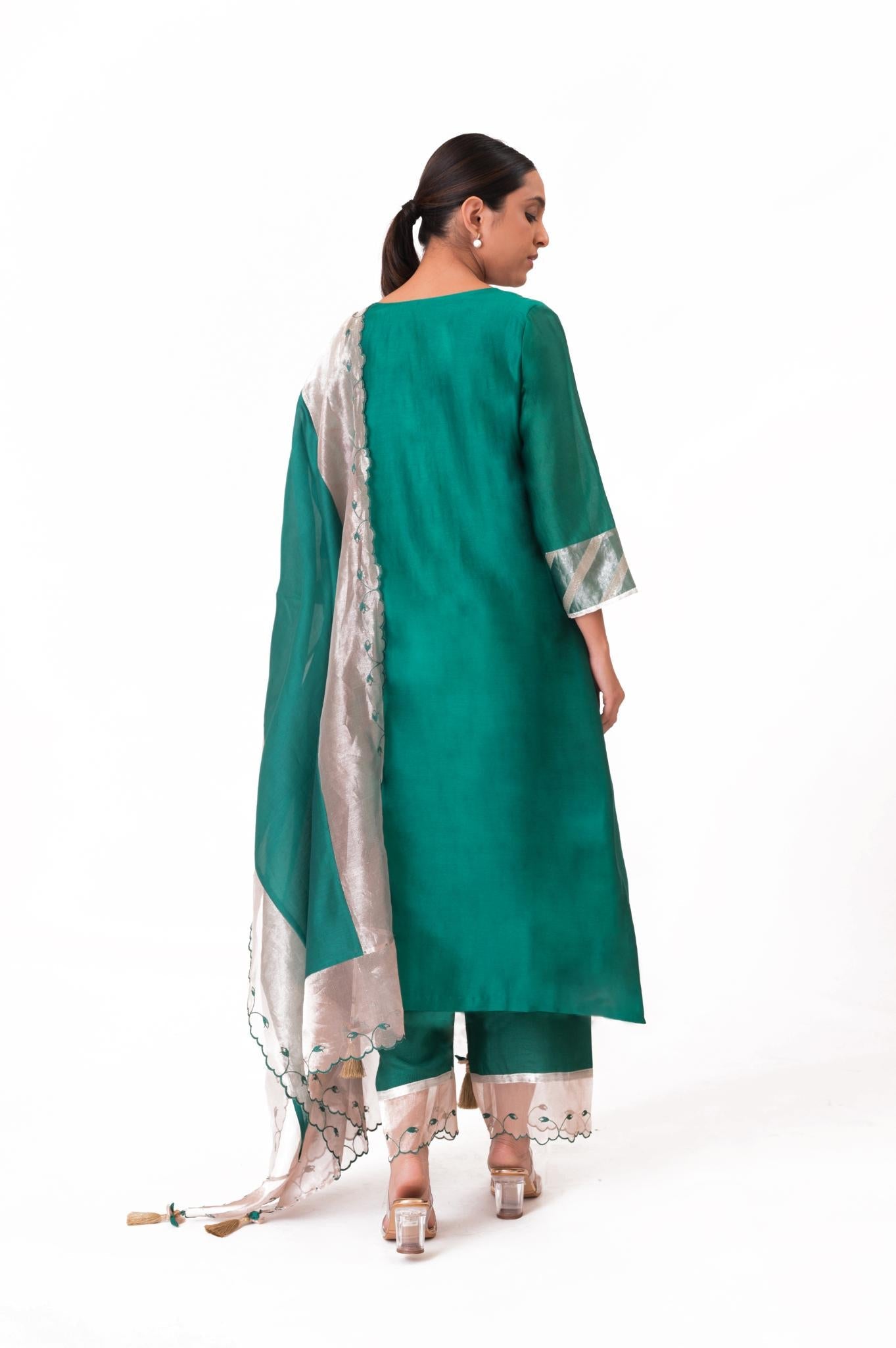 Banarasi Yoke Kurta Set - Emerald Green - CiceroniKurta Set, Festive wearBhavik Shah