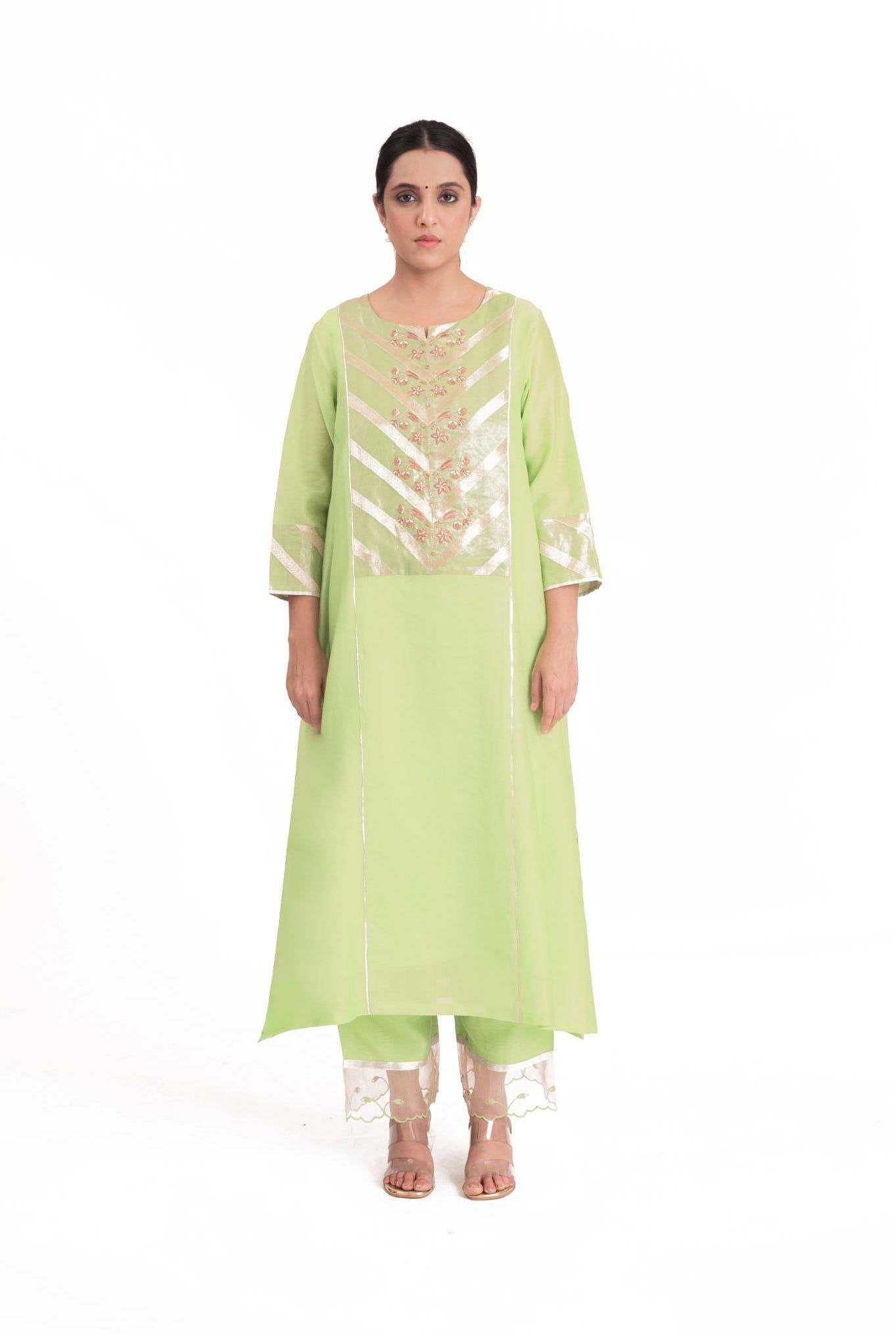 Banarasi Yoke Kurta Set - Pistachio Green - CiceroniKurta Set, Festive wearBhavik Shah