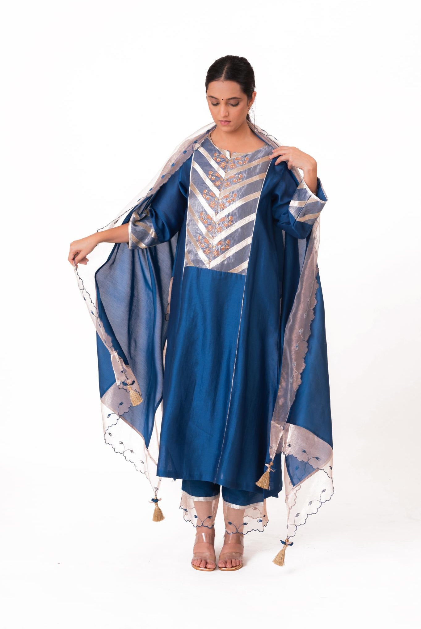 Banarasi Yoke Kurta Set - Royal Blue - CiceroniKurta Set, Festive wearBhavik Shah