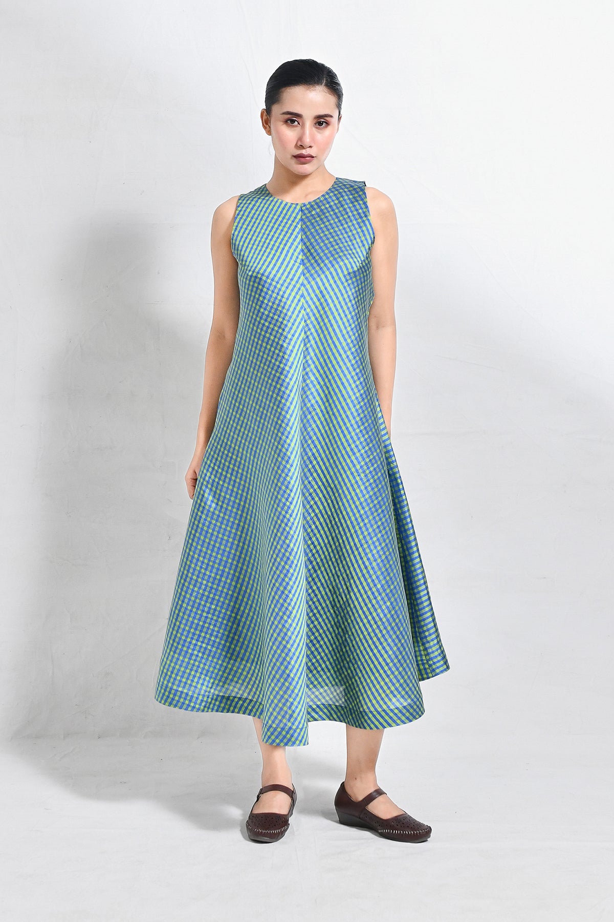 Bangalore Silk Checks Co - ord (Set of 2) - Blue and Olive - CiceroniCo - ord SetHiranya