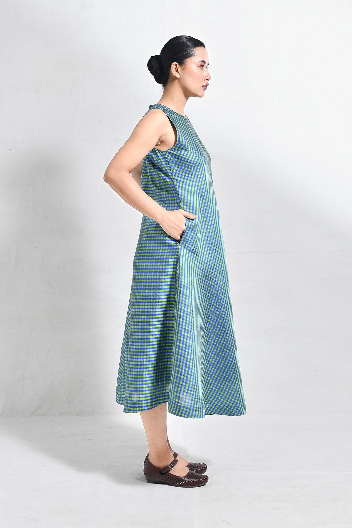 Bangalore Silk Checks Co - ord (Set of 2) - Blue and Olive - CiceroniCo - ord SetHiranya