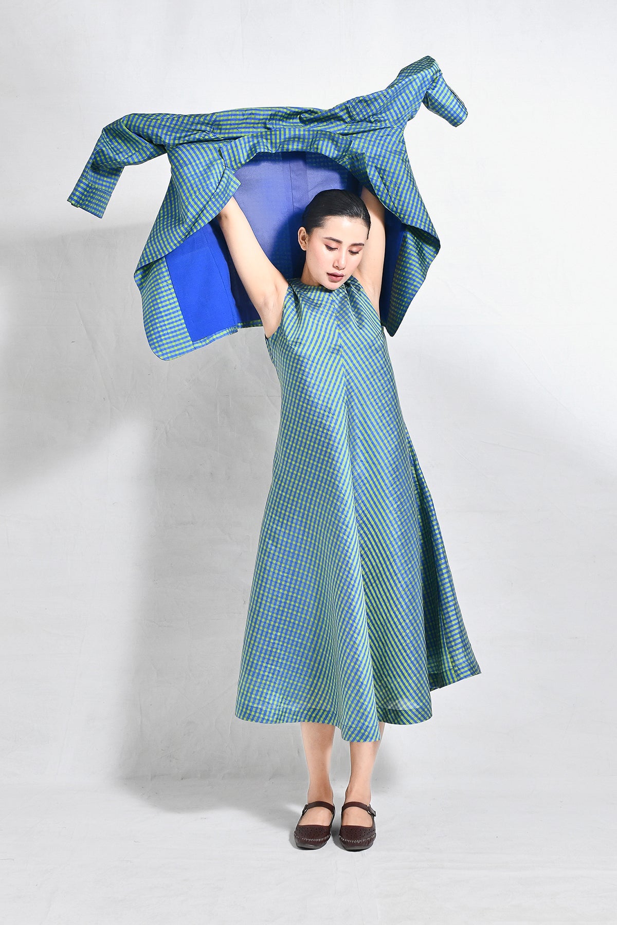 Bangalore Silk Checks Co - ord (Set of 2) - Blue and Olive - CiceroniCo - ord SetHiranya