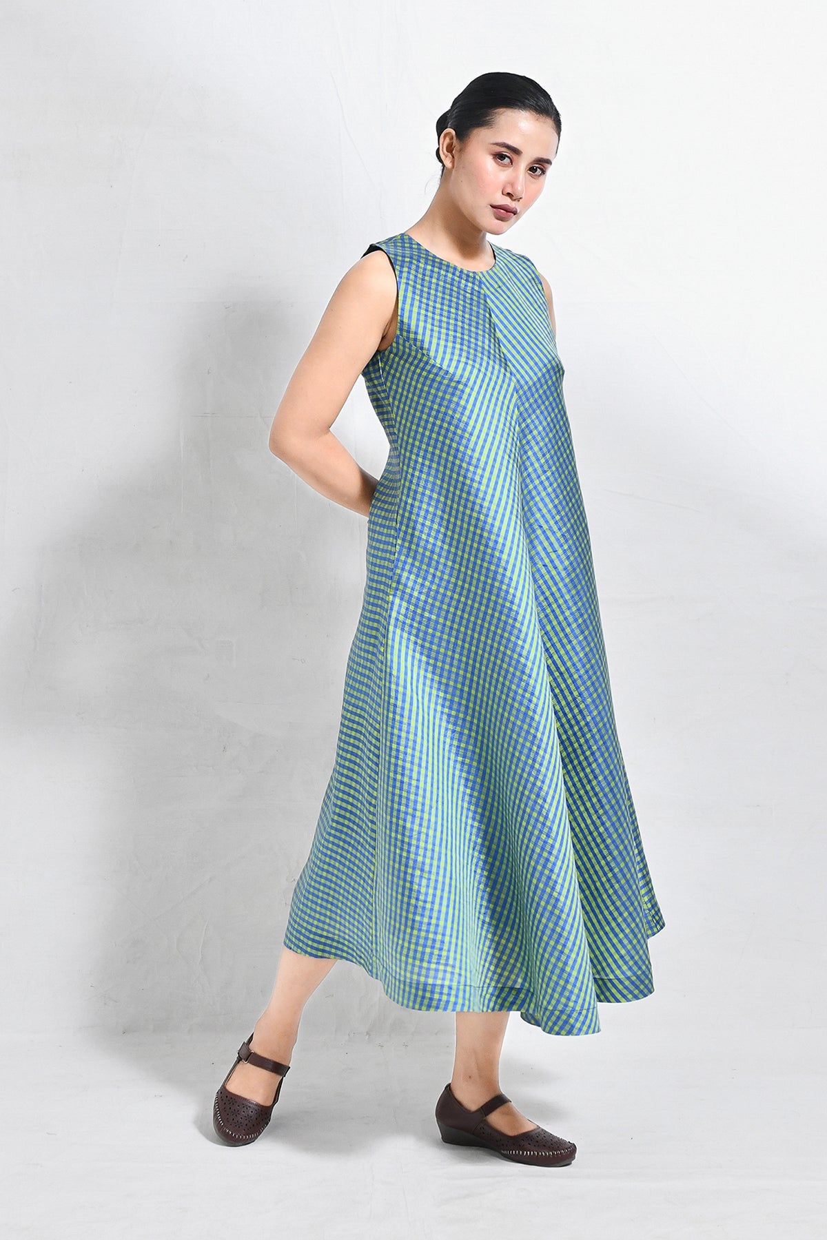 Bangalore Silk Checks Co - ord (Set of 2) - Blue and Olive - CiceroniCo - ord SetHiranya