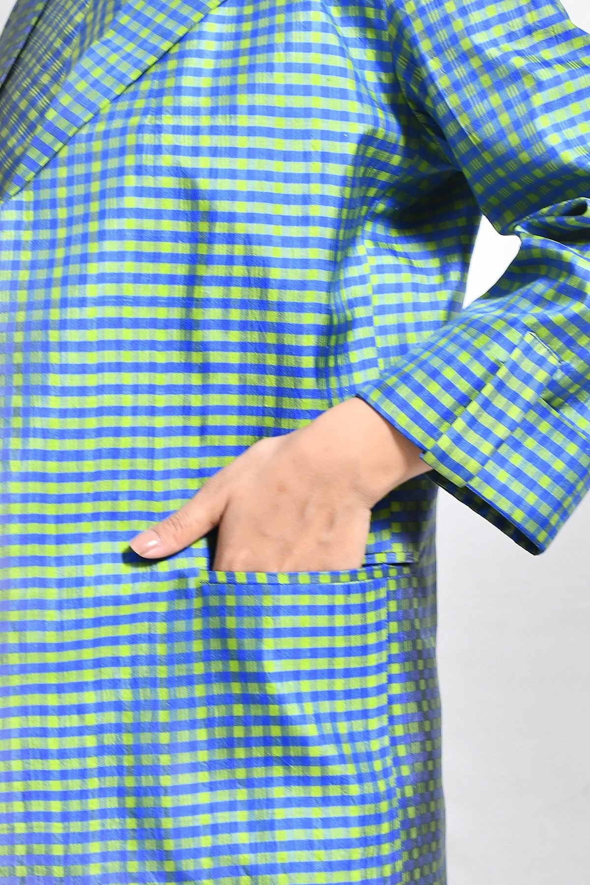 Bangalore Silk Checks Co - ord (Set of 2) - Blue and Olive - CiceroniCo - ord SetHiranya