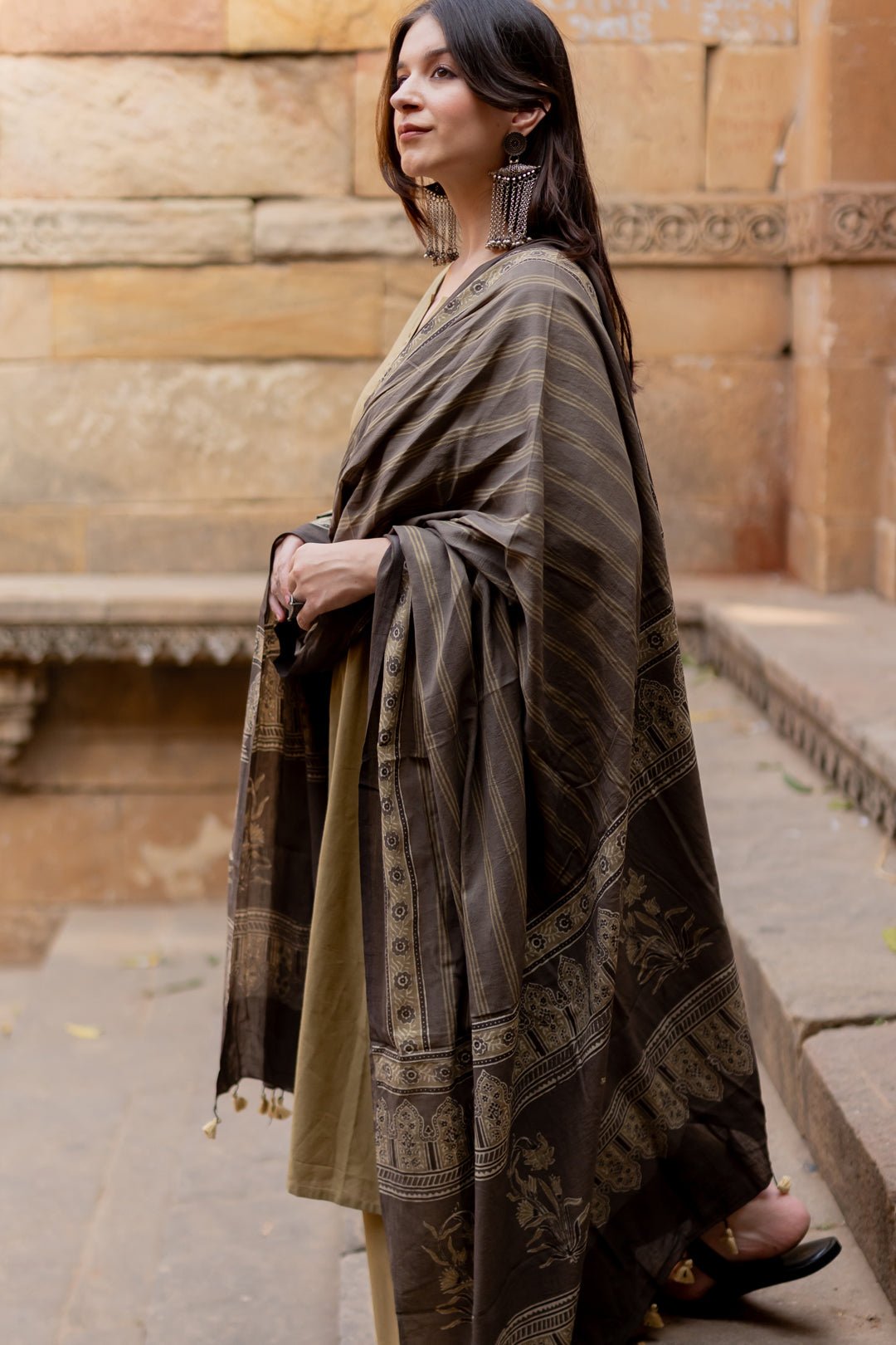Banni Clay Kurta Set with Ajrakh Dupatta - CiceroniKurta Set, Everyday WearMaidaan