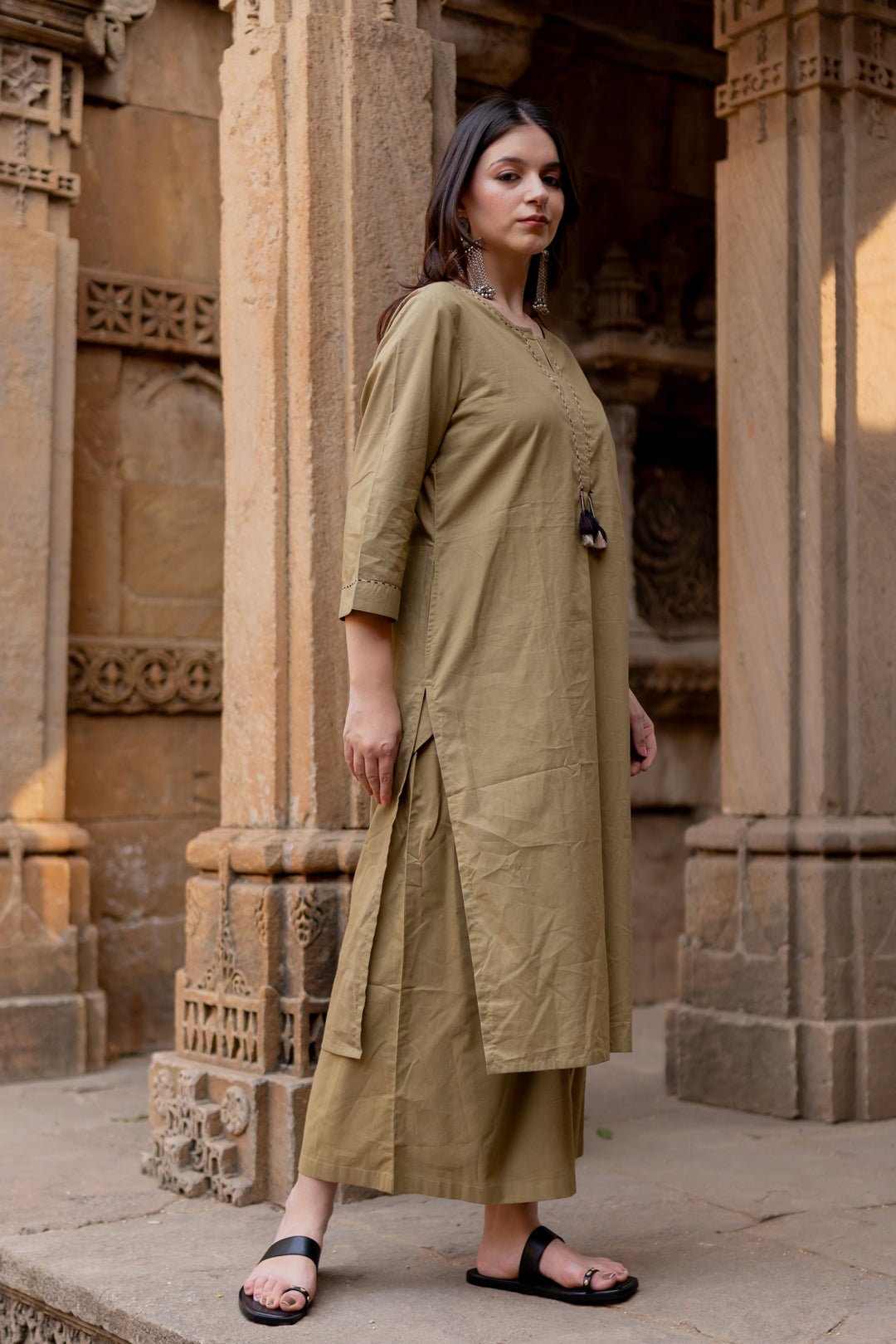 Banni Clay Kurta Set with Ajrakh Dupatta - CiceroniKurta Set, Everyday WearMaidaan