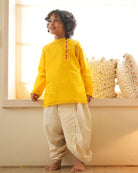 Basant side button short festive kurta in yellow - CiceroniKurta, Festive WearLove The World Today