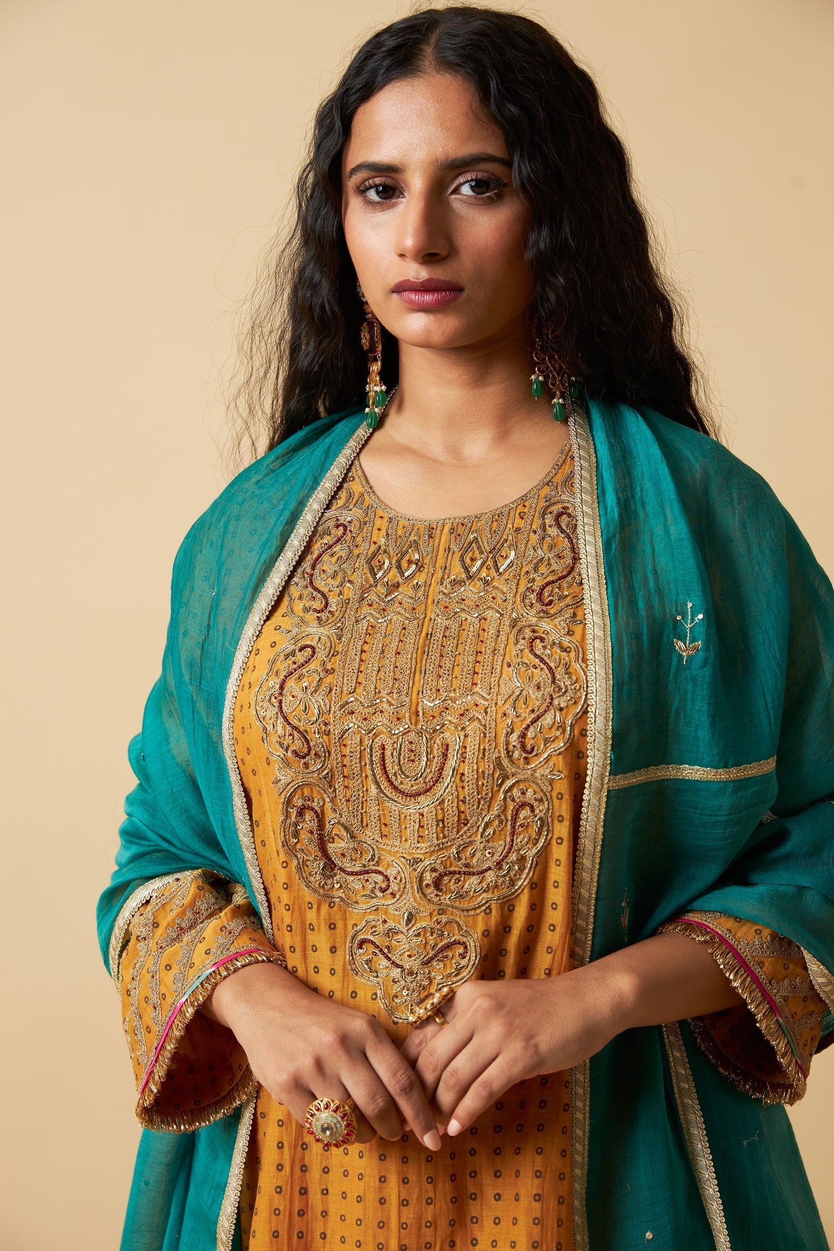 Basanti Bahaar Embroidered Kurta Set- Set of 3 - CiceroniKurta Set, Festive WearPants and Pajamas