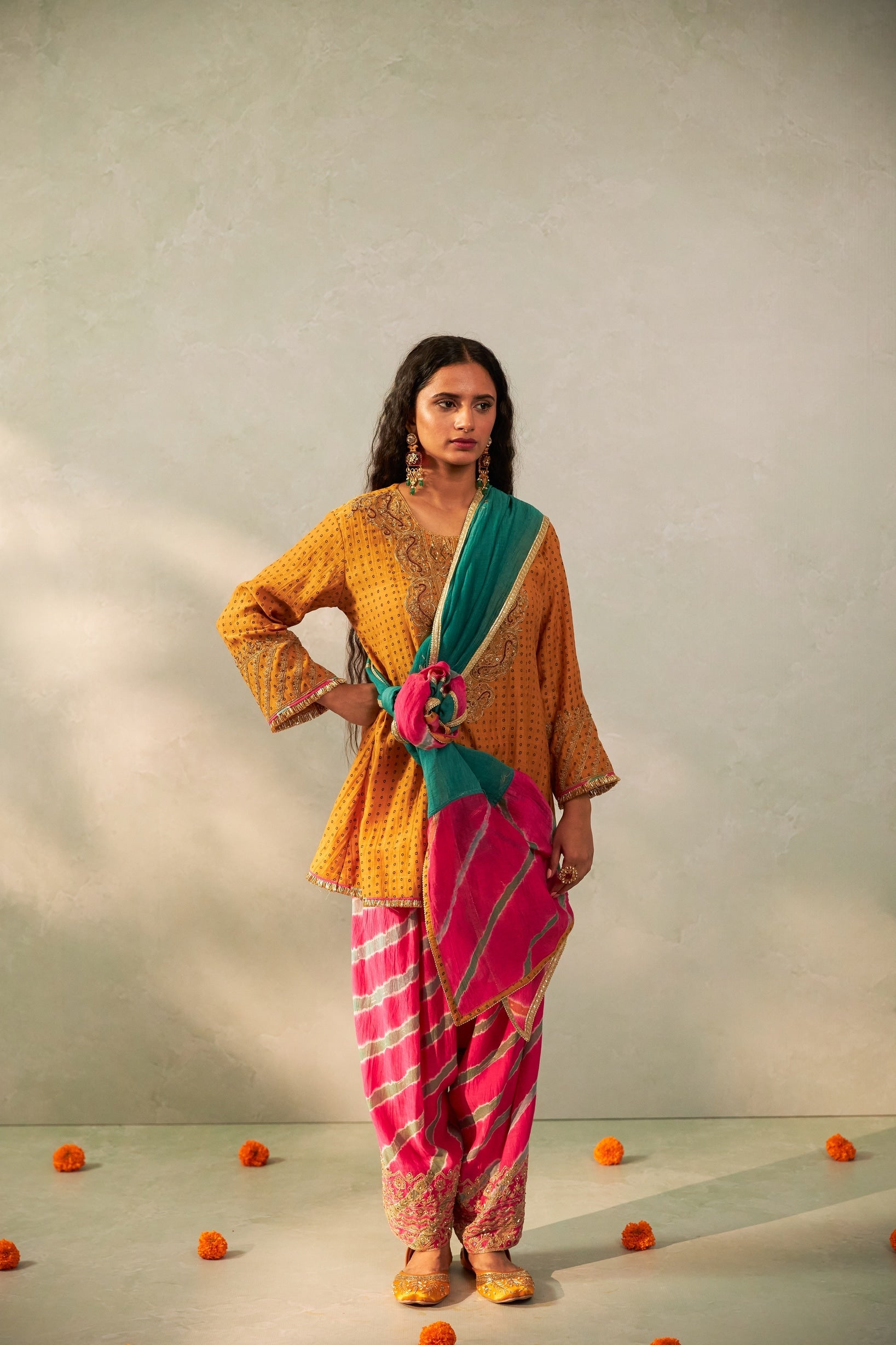 Basanti Bahaar Embroidered Kurta Set- Set of 3 - CiceroniKurta Set, Festive WearPants and Pajamas