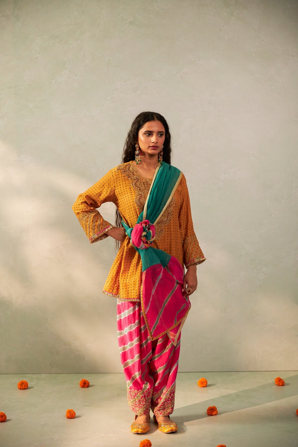 Basanti Bahaar Embroidered Kurta Set- Set of 3 - CiceroniKurta Set, Festive WearPants and Pajamas