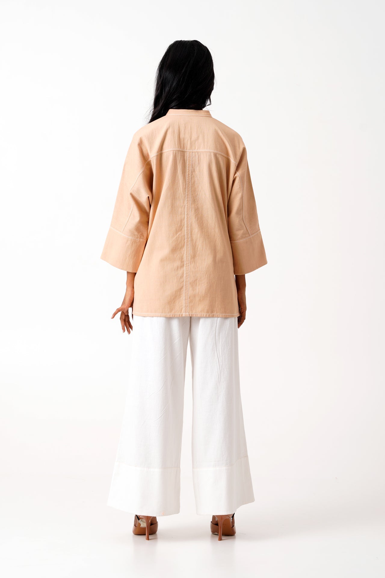 Bask & Pete - Latte Panel Appliqued Top + White Pleated Pants - CiceroniCo - ord SetMadder Much