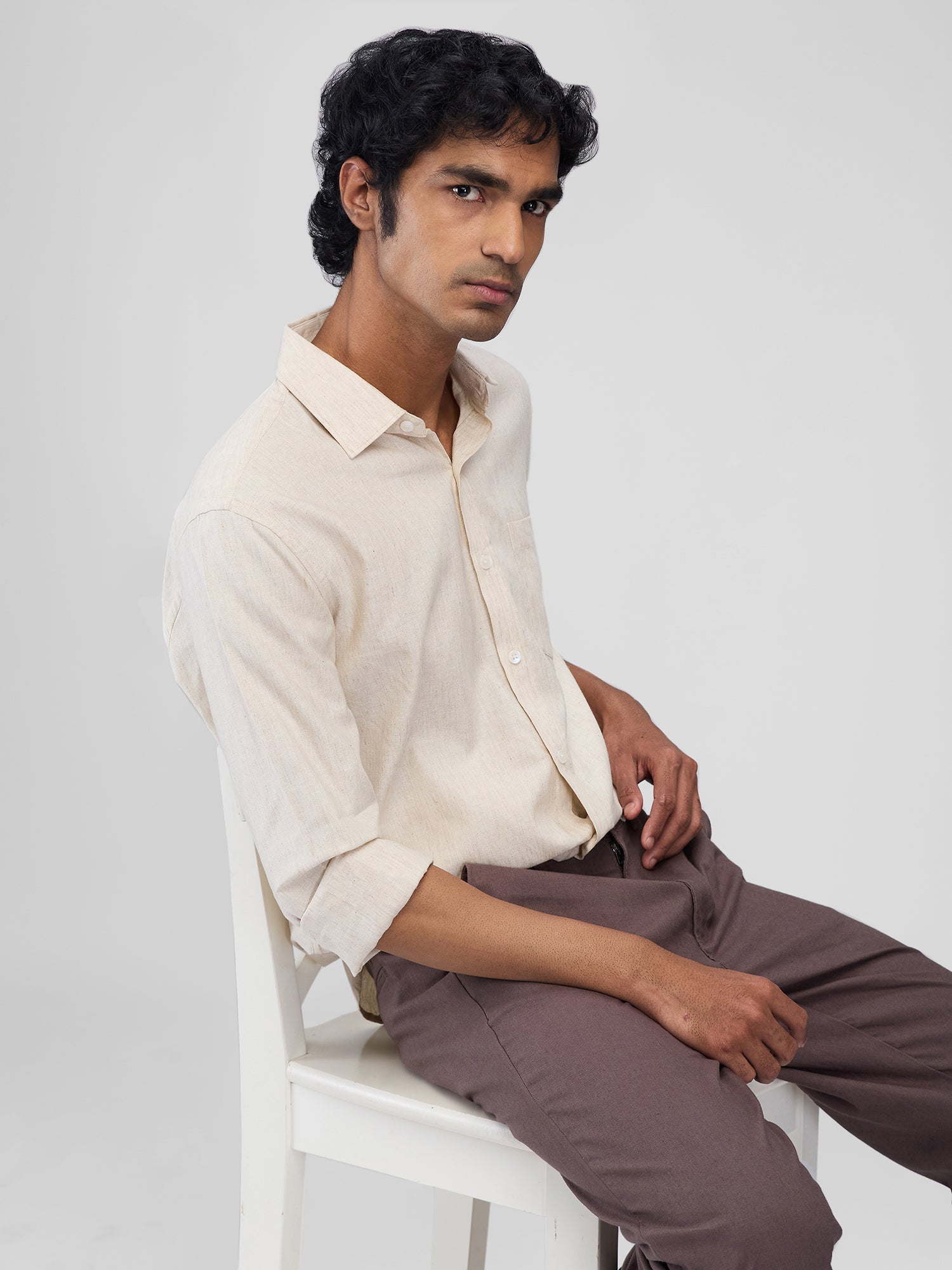 Beige 100% Linen Classic Shirt - CiceroniMen Shirtsbhrāta