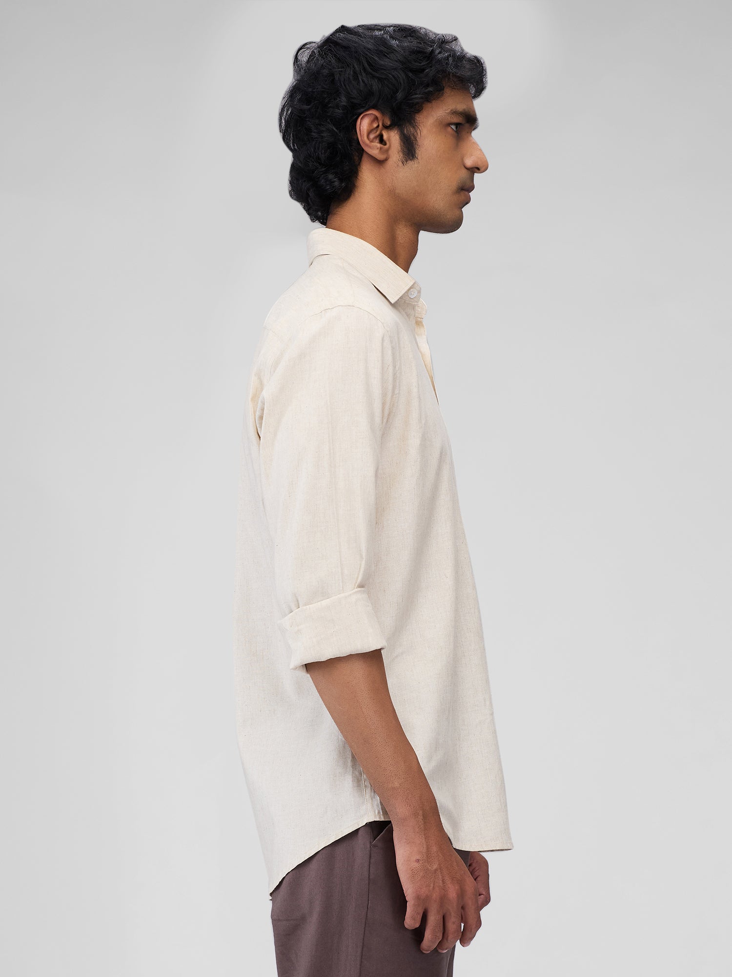 Beige 100% Linen Classic Shirt - CiceroniMen Shirtsbhrāta