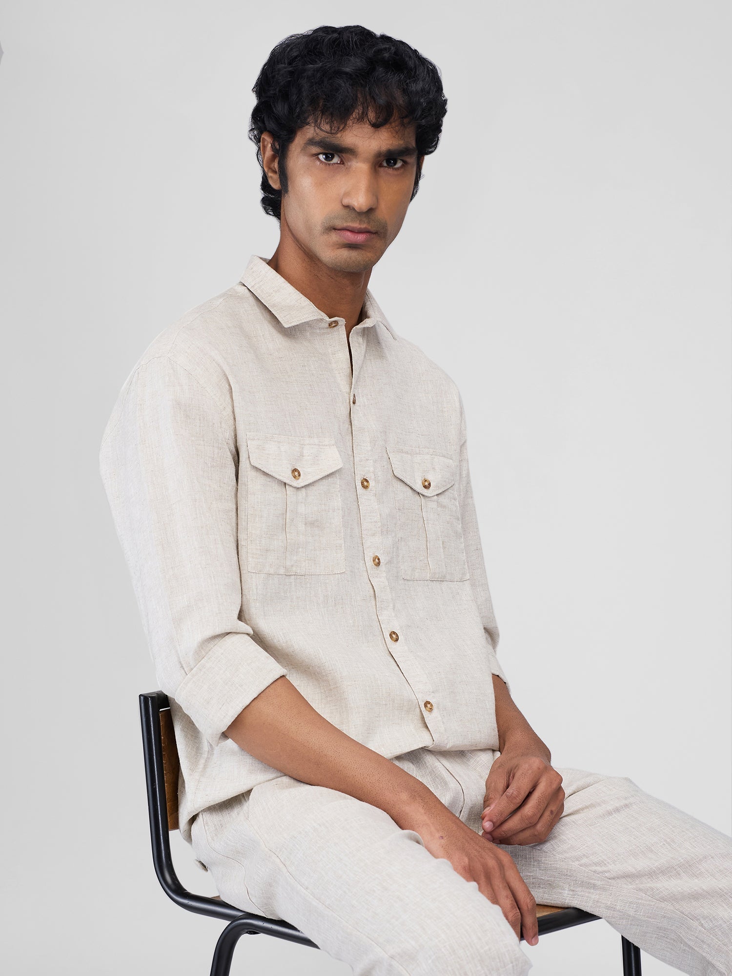 Beige 100% Linen Safari Shirt - CiceroniMen Shirtsbhrāta