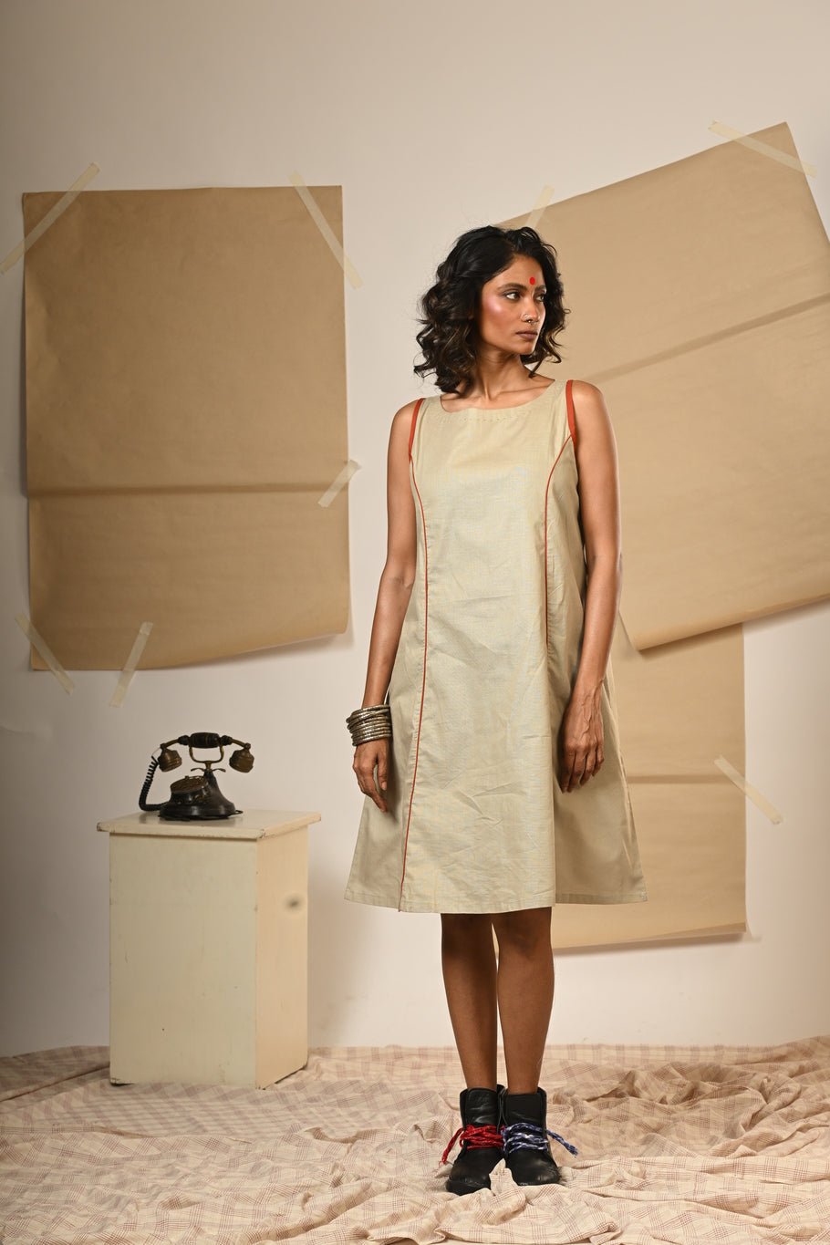 Beige A - Line Dress - CiceroniDressesPrathaa