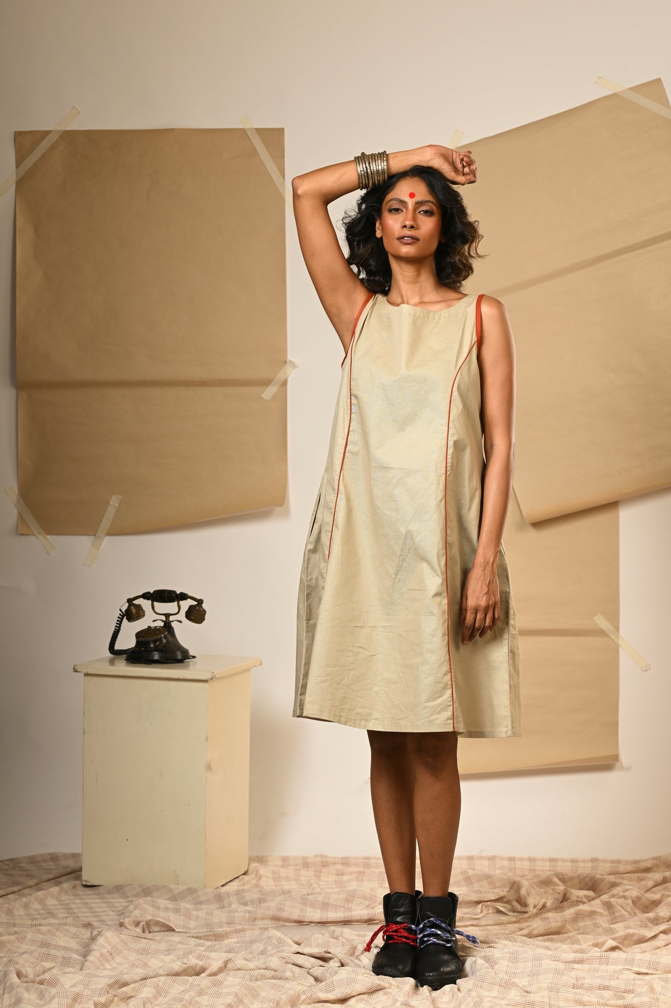 Beige A - Line Dress - CiceroniDressesPrathaa