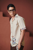 Beige Coffee Chintz Co - Linen Men's Camp Collar Shirt Set - CiceroniCo - ord SetSaphed