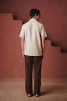Beige Coffee Chintz Co - Linen Men's Camp Collar Shirt Set - CiceroniCo - ord SetSaphed