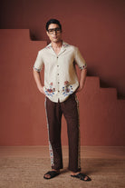 Beige Coffee Chintz Co - Linen Men's Camp Collar Shirt Set - CiceroniCo - ord SetSaphed