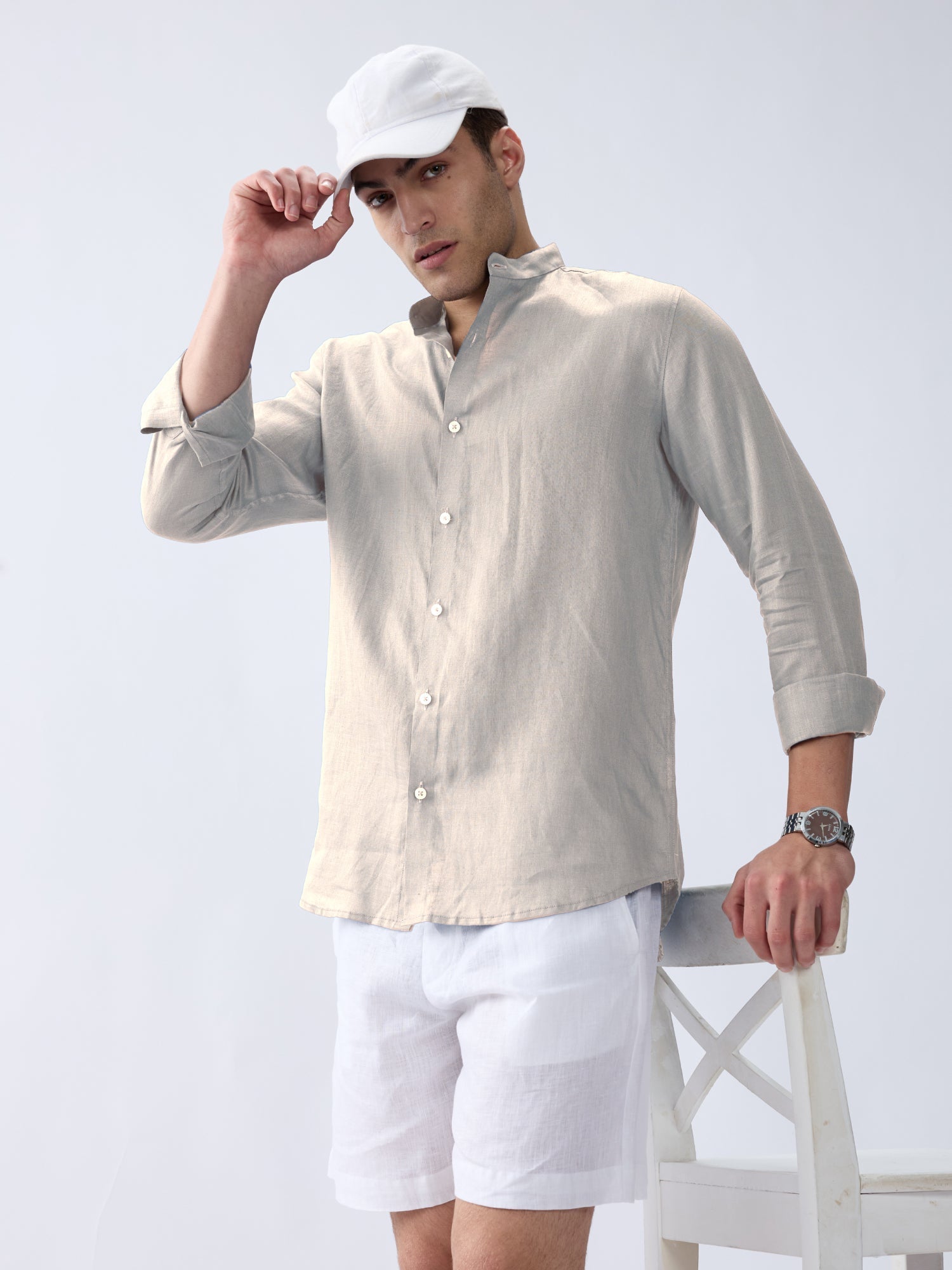 Beige Mandarin 100% Pure Linen Shirt - CiceroniMen Shirtsbhrāta