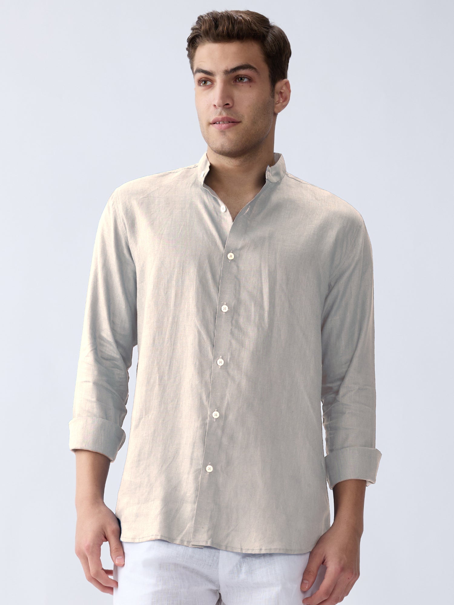 Beige Mandarin 100% Pure Linen Shirt - CiceroniMen Shirtsbhrāta