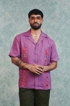 Berry Linen Embroidered Men's Camp Collar Shirt - CiceroniMen ShirtsSaphed