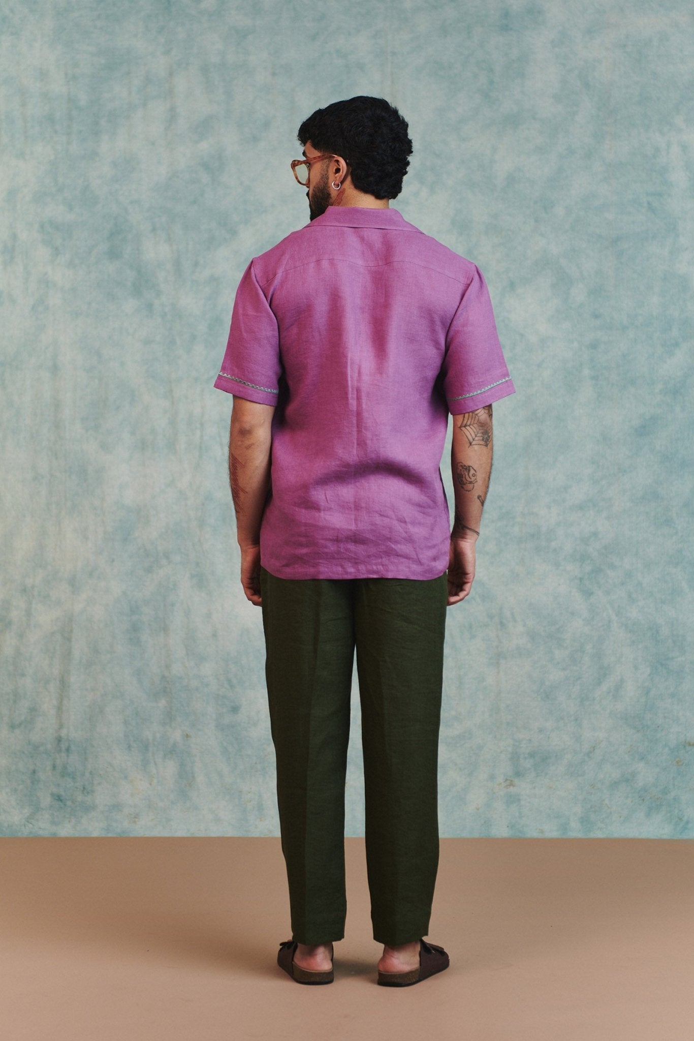 Berry Linen Embroidered Men's Camp Collar Shirt - CiceroniMen ShirtsSaphed