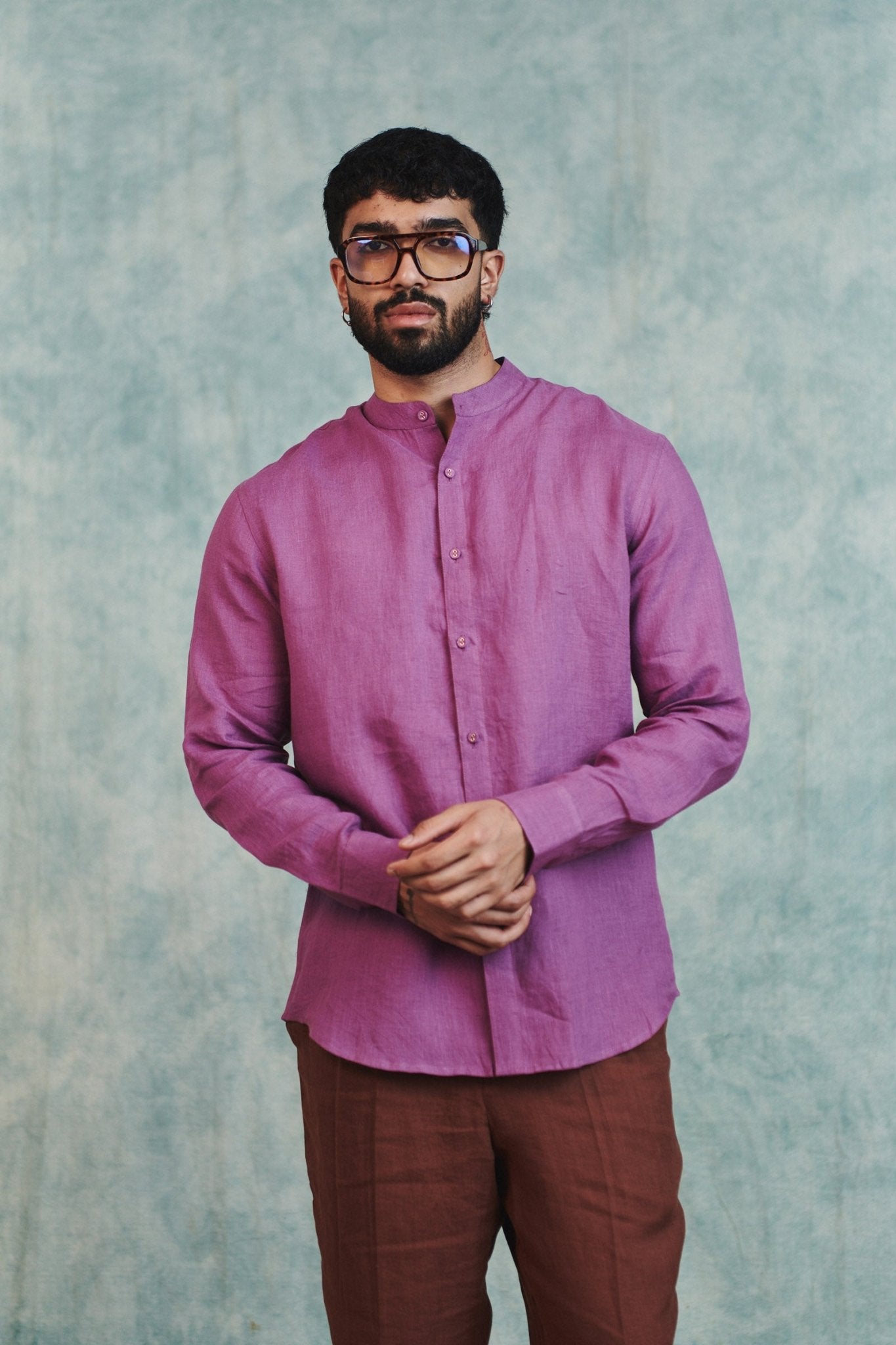 Berry Linen Men's Band Collar Shirt - CiceroniMen ShirtsSaphed