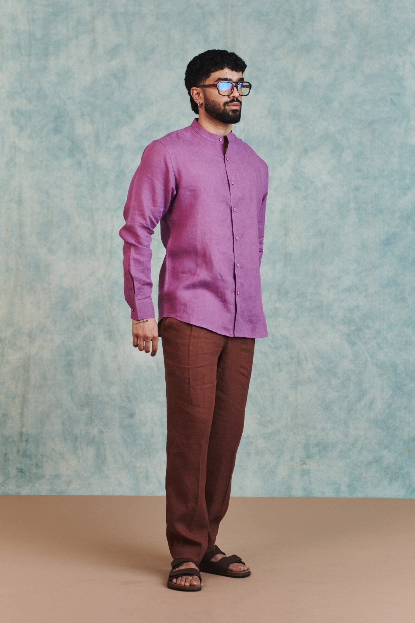 Berry Linen Men's Band Collar Shirt - CiceroniMen ShirtsSaphed