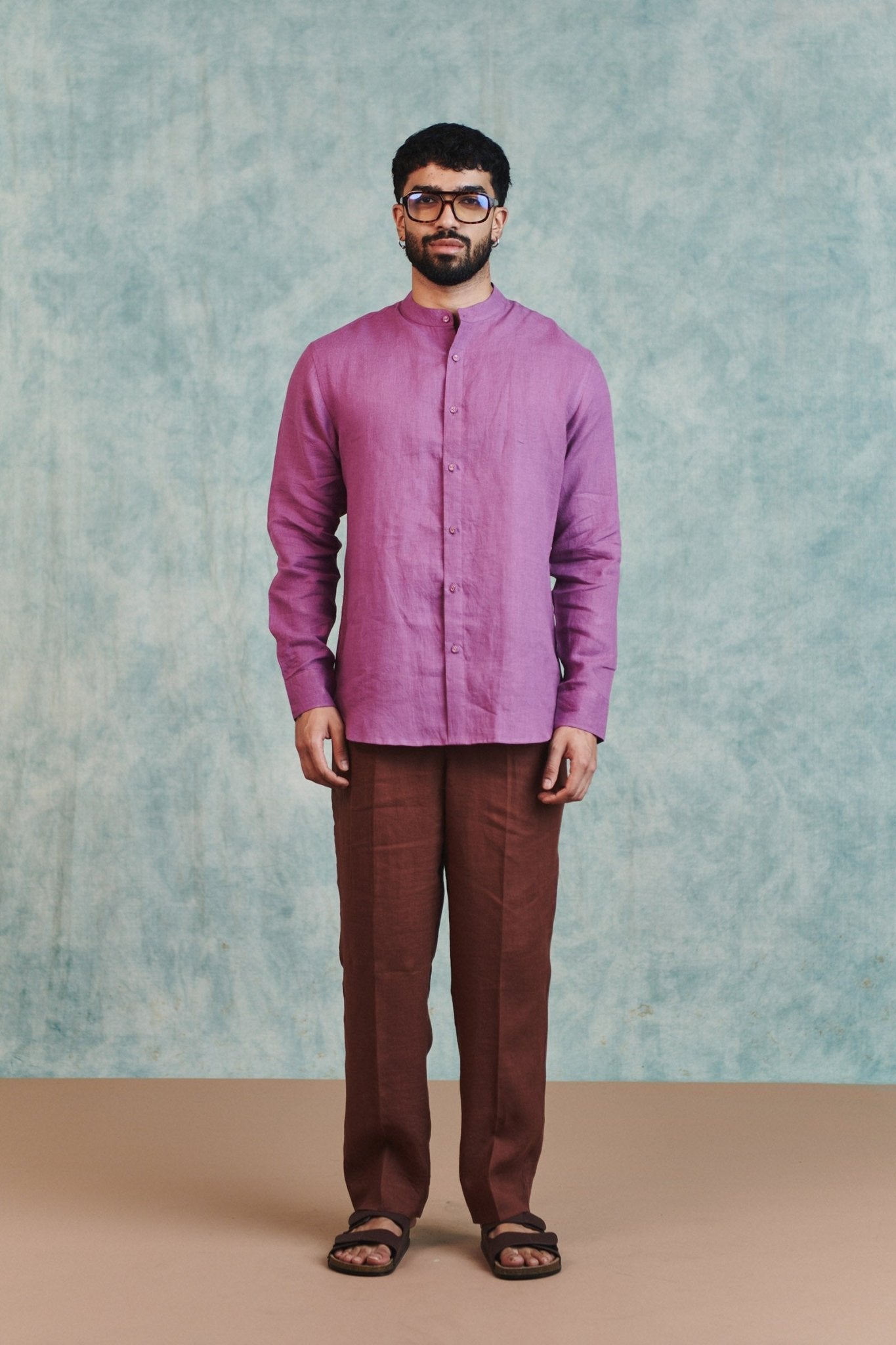 Berry Linen Men's Band Collar Shirt - CiceroniMen ShirtsSaphed