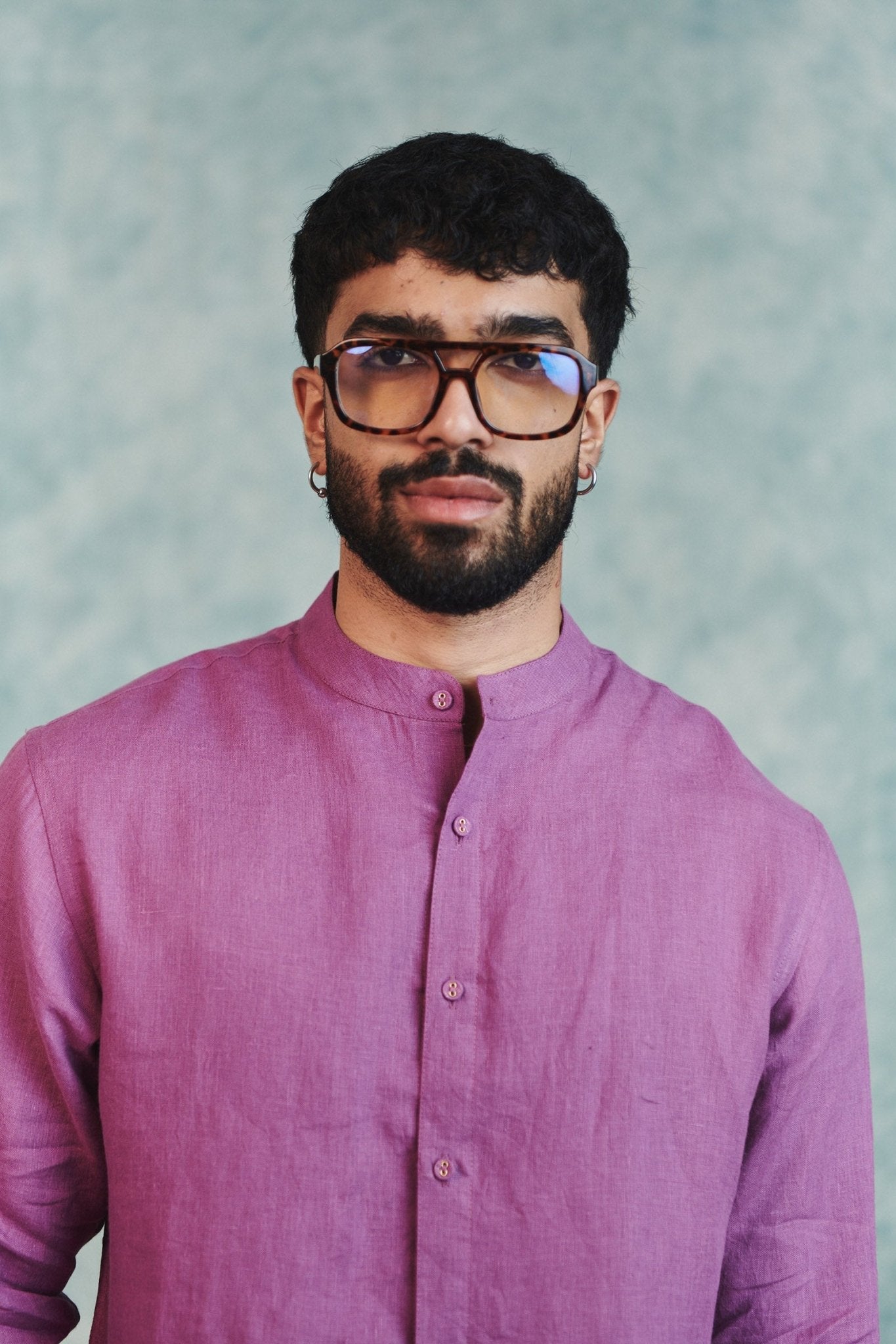 Berry Linen Men's Band Collar Shirt - CiceroniMen ShirtsSaphed